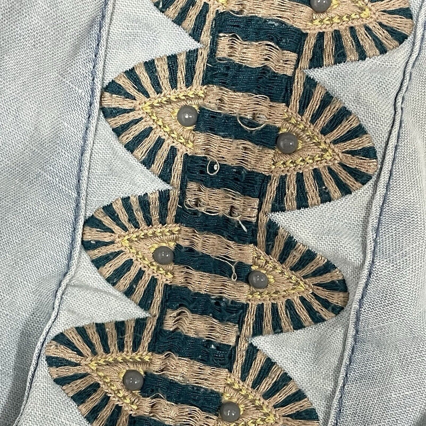 Free People Blue Linen Cotton Embroidered Stud Sleeve Light Jacket XS *stained