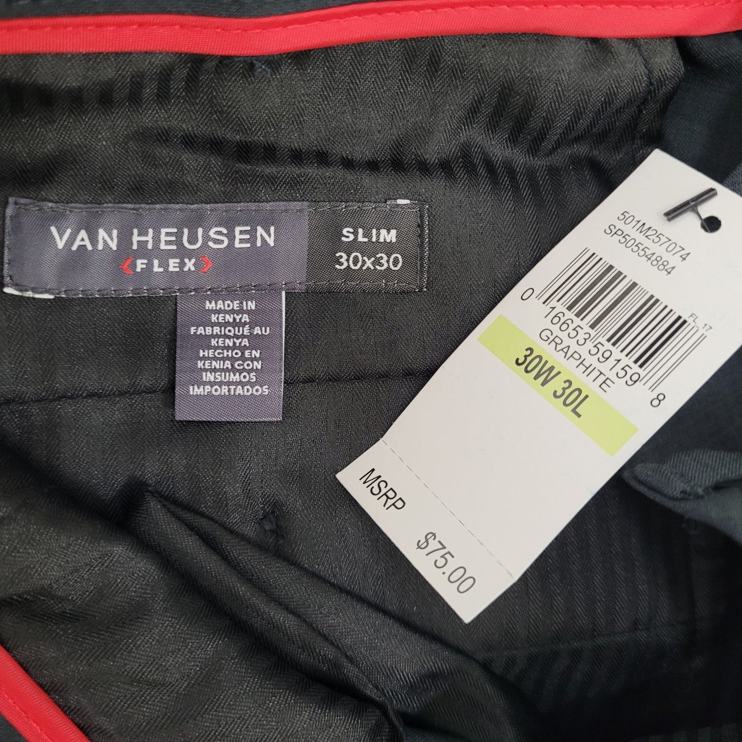 NWT Van Heusen Graphite Grey Slim Fit Flat Front Lightweight Pants Size 30x30
