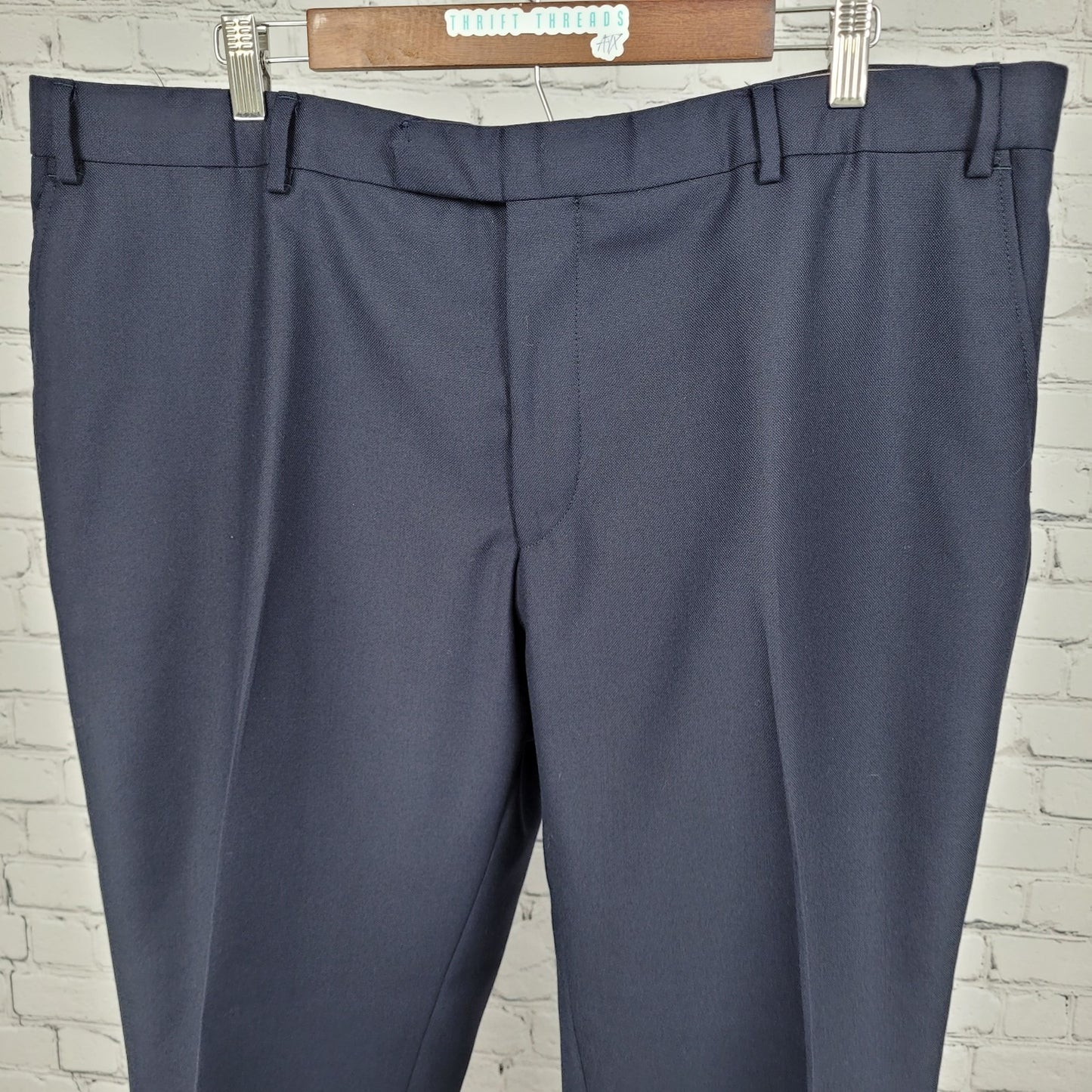 Charles Tyrwhitt Navy 100% Wool Flat Front Straight Dress Pants Size 42 (42x32)