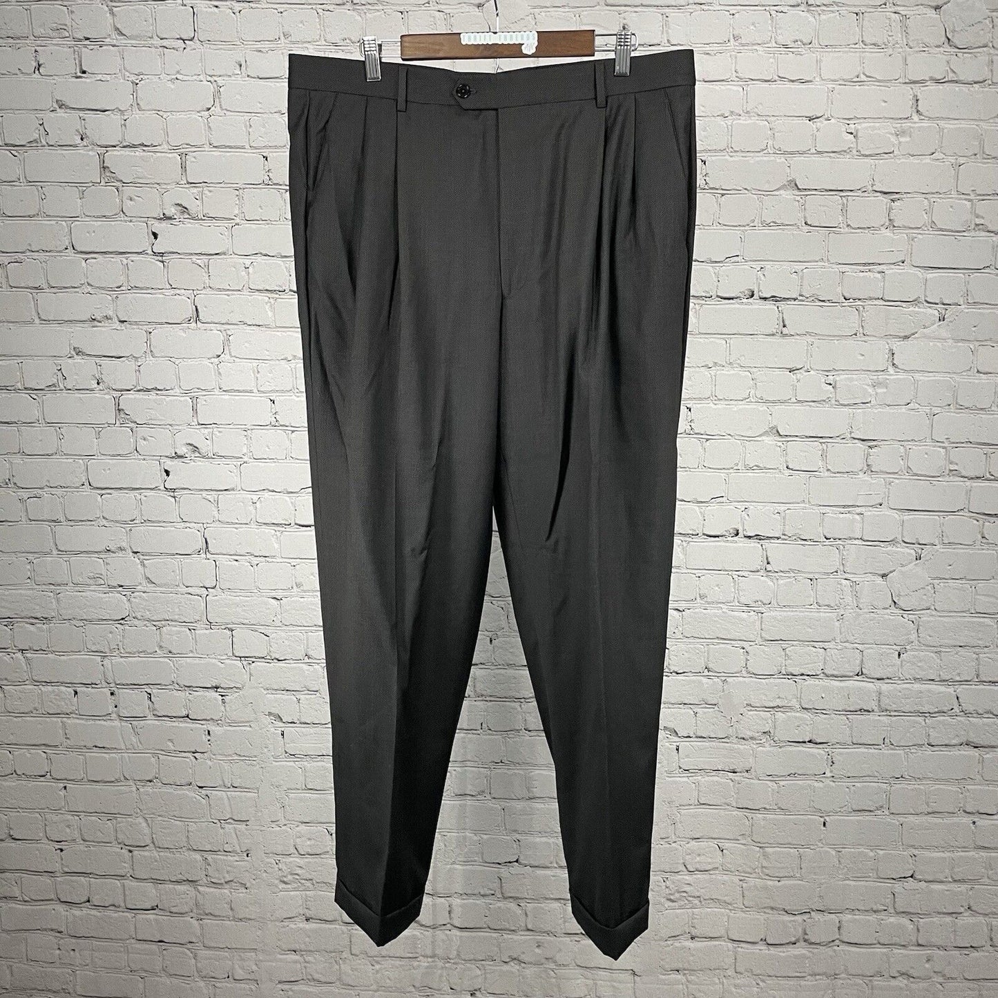Pronto Uomo Couture Black Italian Wool Cuffed Pants Straight Size 38 (38x30.5)