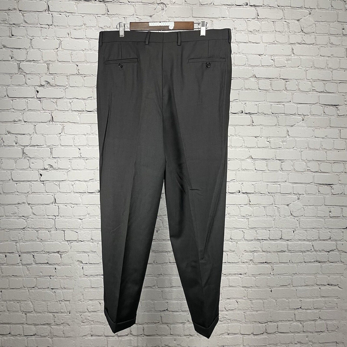 Pronto Uomo Couture Black Italian Wool Cuffed Pants Straight Size 38 (38x30.5)