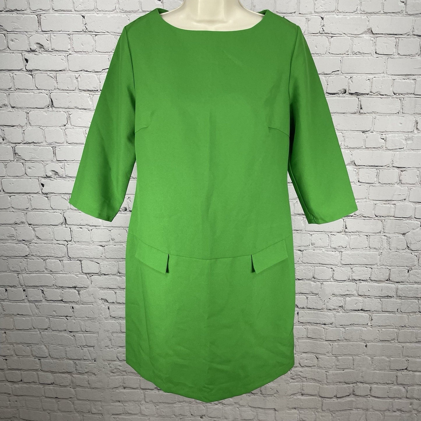 Maurini Green 3/4 Sleeve Unlined Zipped Shift Knee Length Dress Size Large L