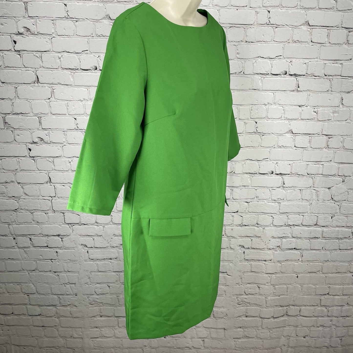 Maurini Green 3/4 Sleeve Unlined Zipped Shift Knee Length Dress Size Large L
