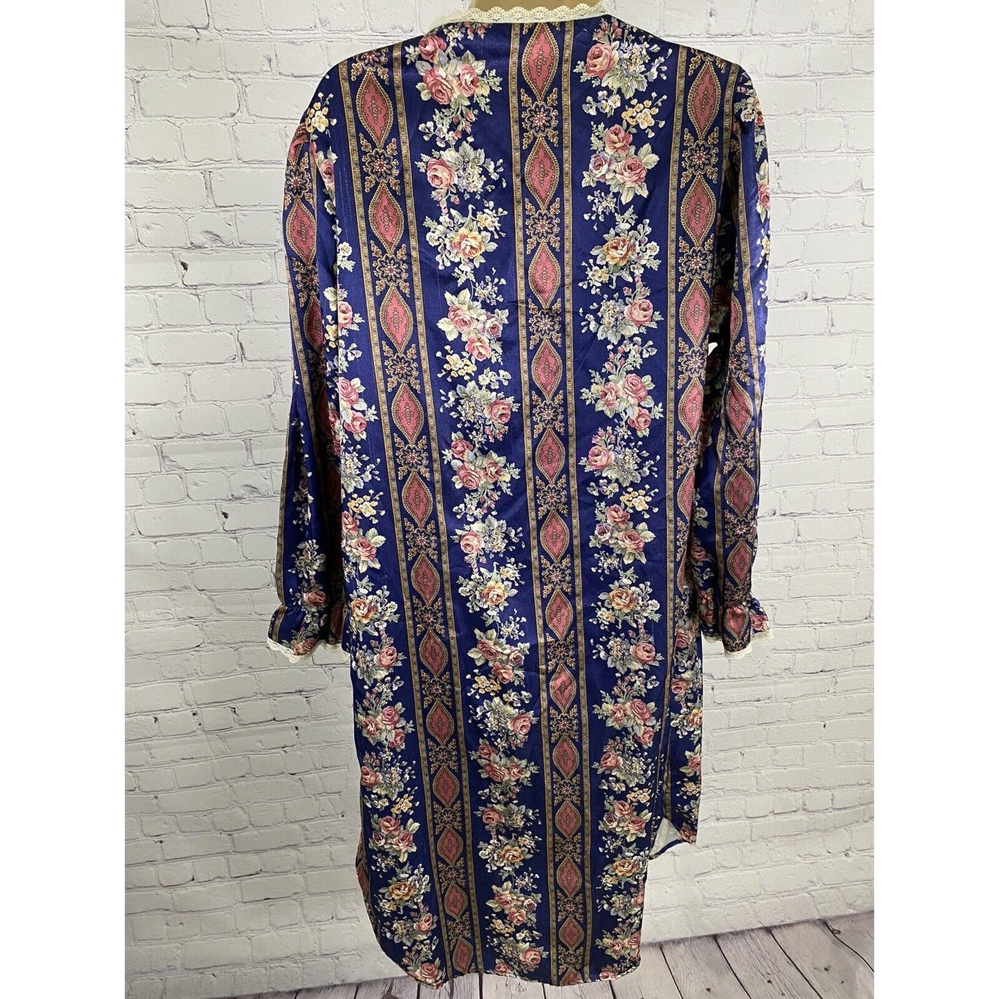 Vintage Romantic Moods Floral Long Ruffle Sleeve Lace Accent Sleep Dress S Small