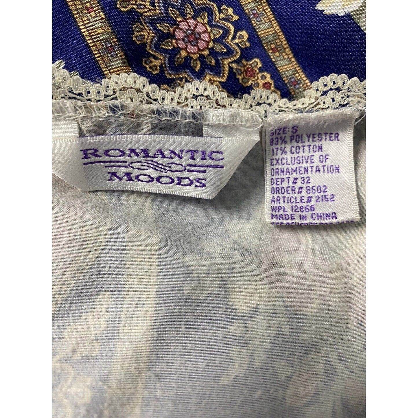 Vintage Romantic Moods Floral Long Ruffle Sleeve Lace Accent Sleep Dress S Small