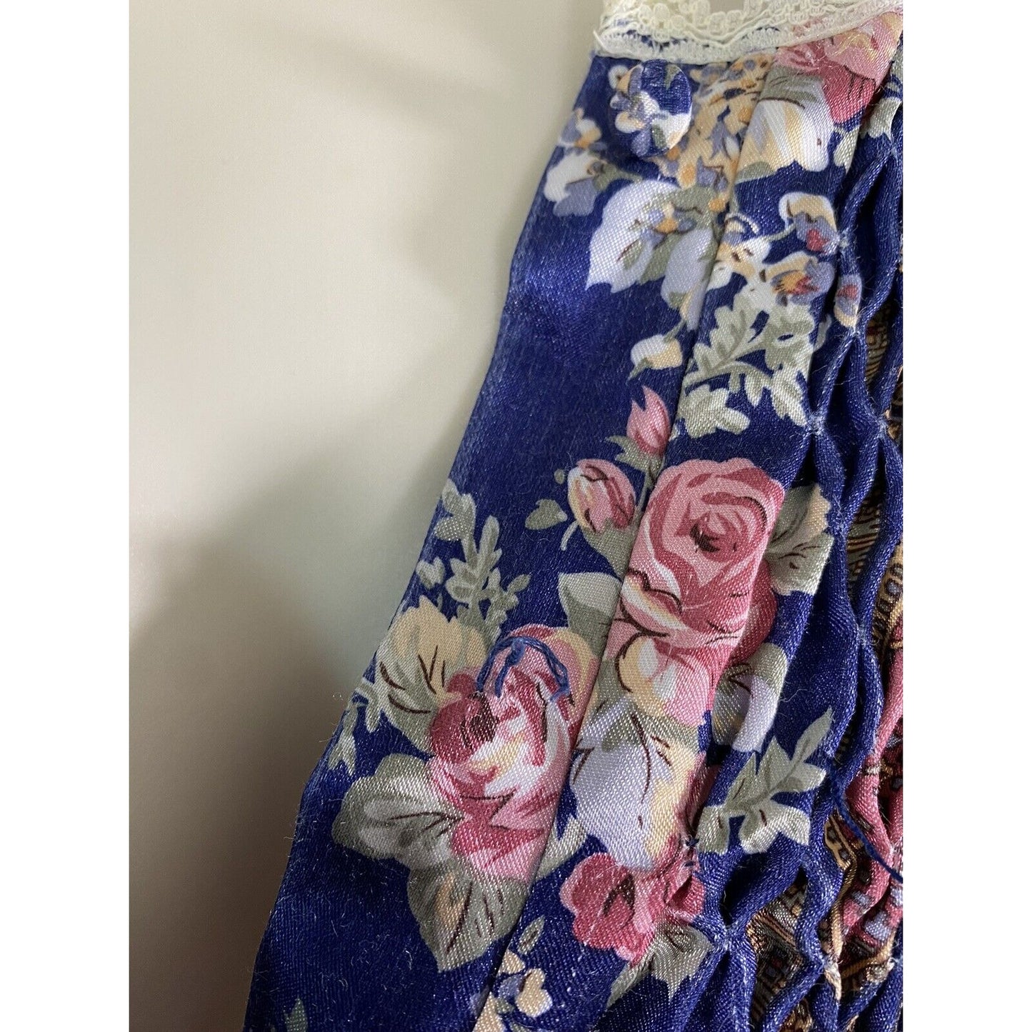 Vintage Romantic Moods Floral Long Ruffle Sleeve Lace Accent Sleep Dress S Small