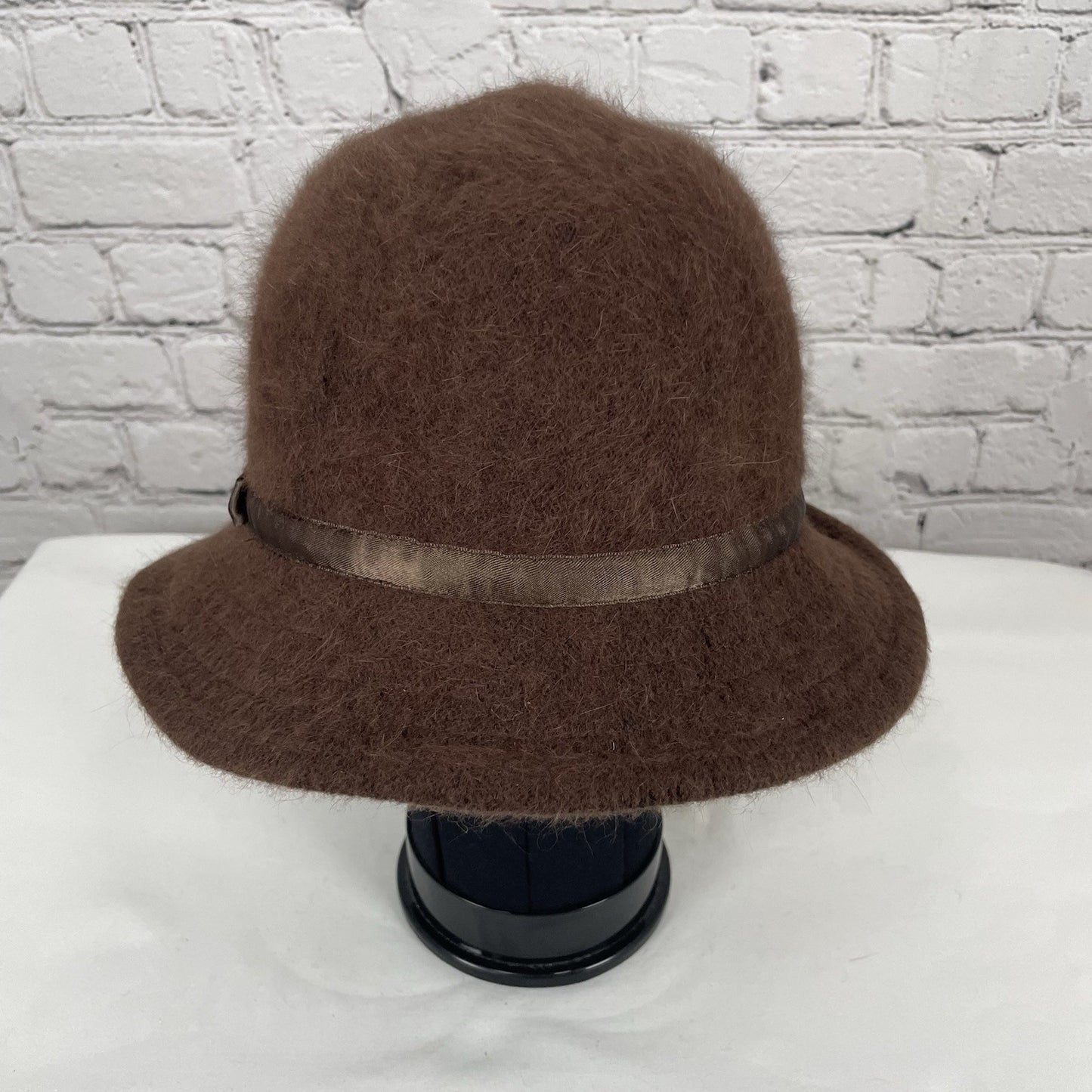 VTG Liz Claiborne Brown Soft Rabbit Hair Blend Bow Packable Cloche Hat