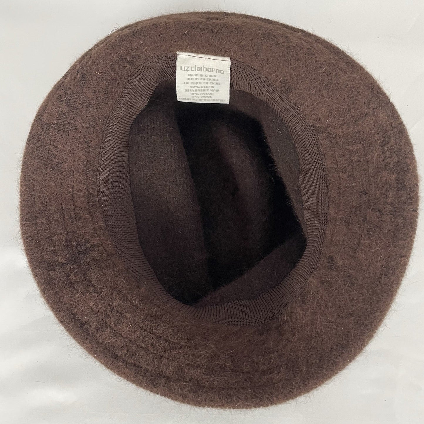 VTG Liz Claiborne Brown Soft Rabbit Hair Blend Bow Packable Cloche Hat