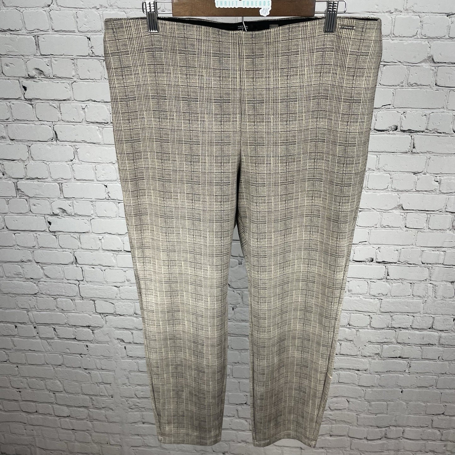 Tahari Tan Check Soft Faux Suede Legging Tummy Control Pants Size XL (35x28)