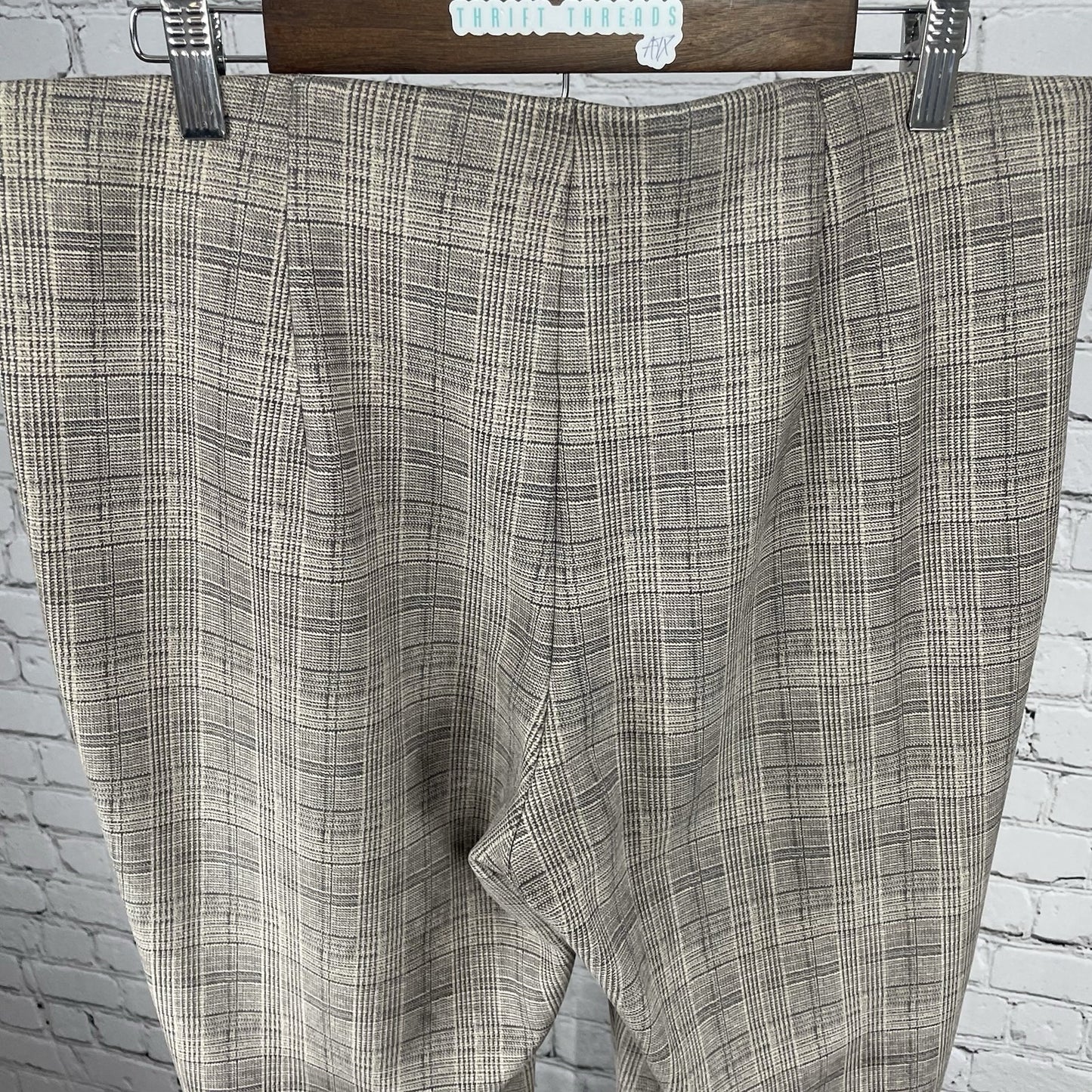 Tahari Tan Check Soft Faux Suede Legging Tummy Control Pants Size XL (35x28)