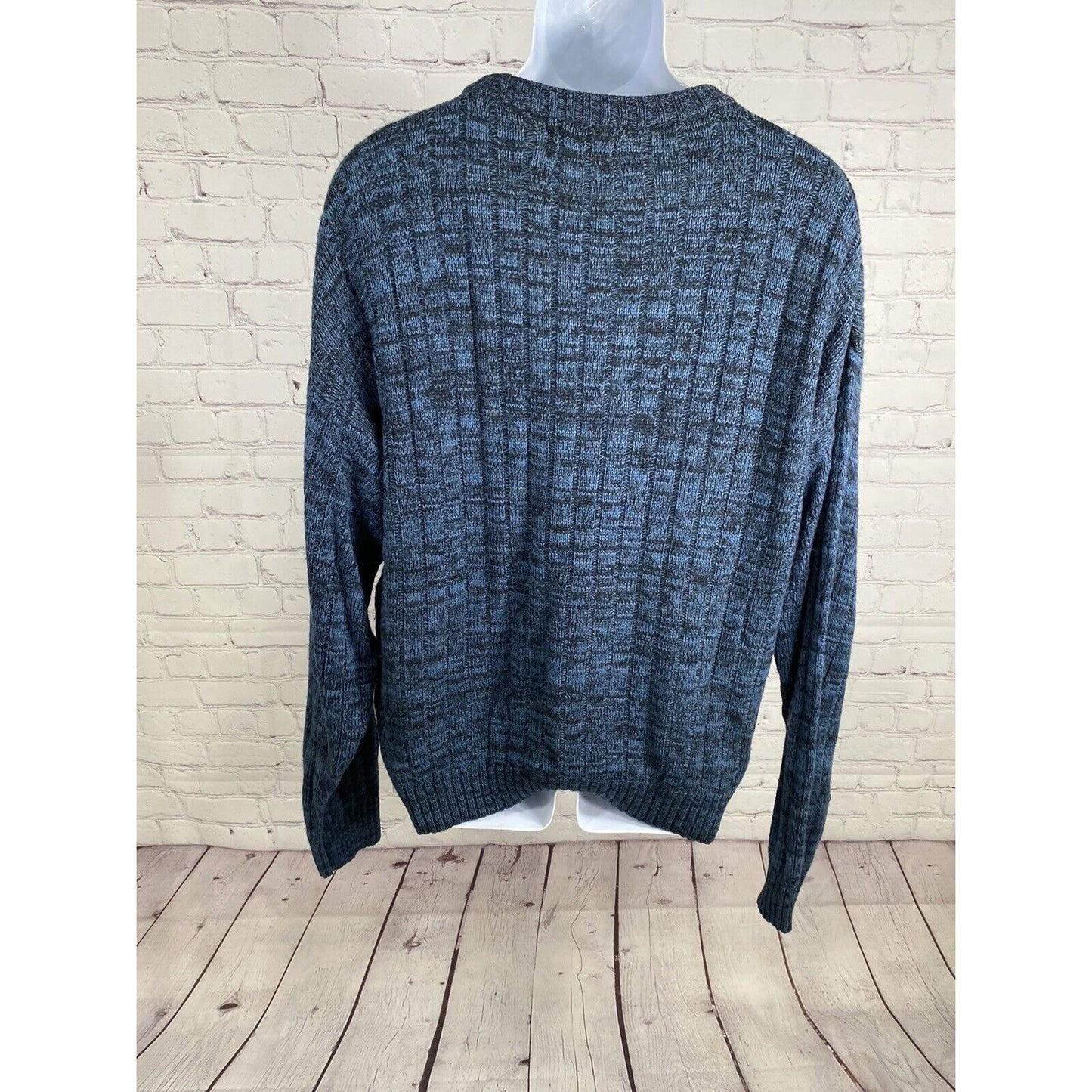 VTG EE Sport Blue Black Merino Wool Blend Diamond Print Cable Knit Sweater XL