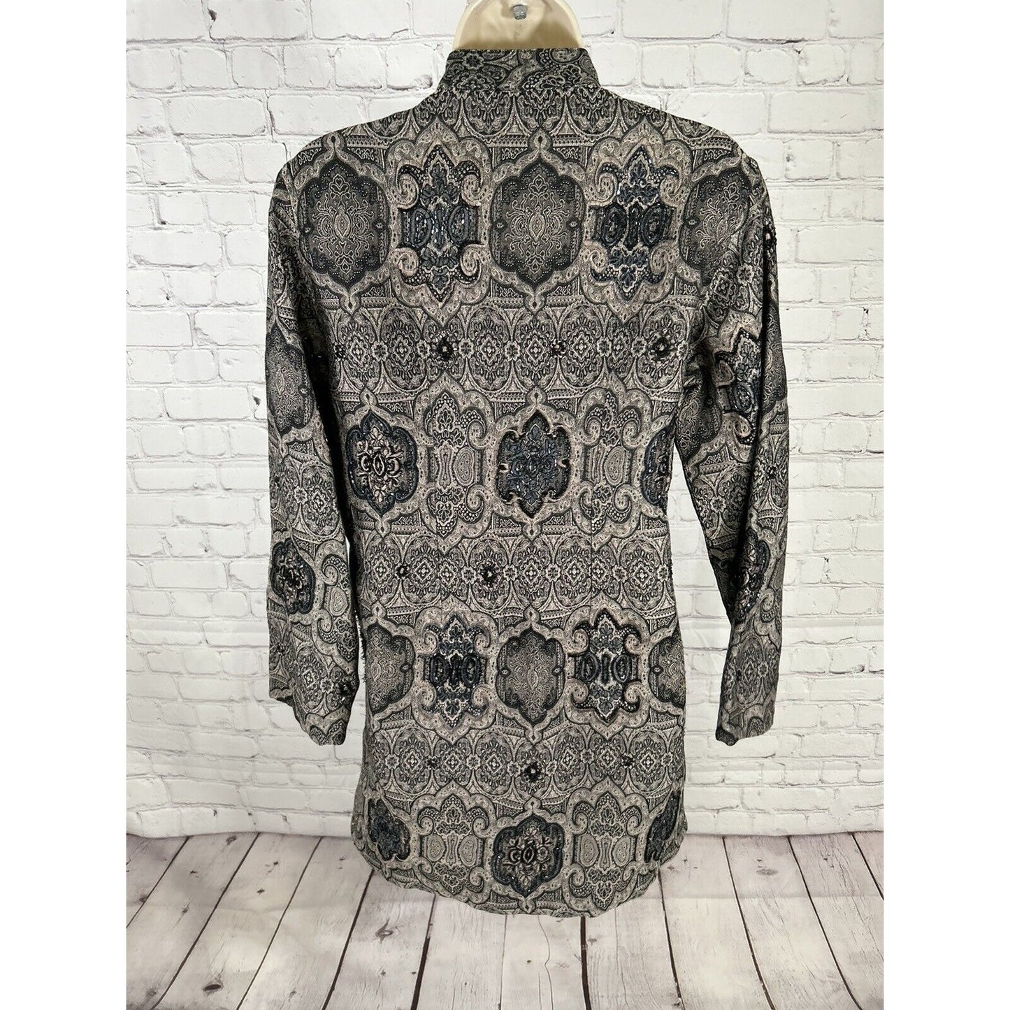 Chicos Brown Black Beaded Embroidered Long Sleeve Button Down Size Small (4)