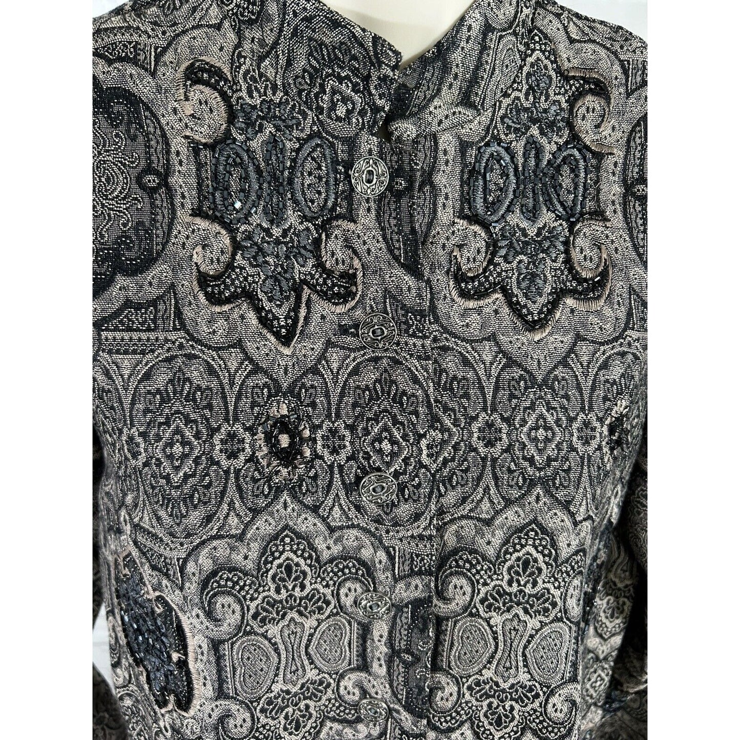 Chicos Brown Black Beaded Embroidered Long Sleeve Button Down Size Small (4)
