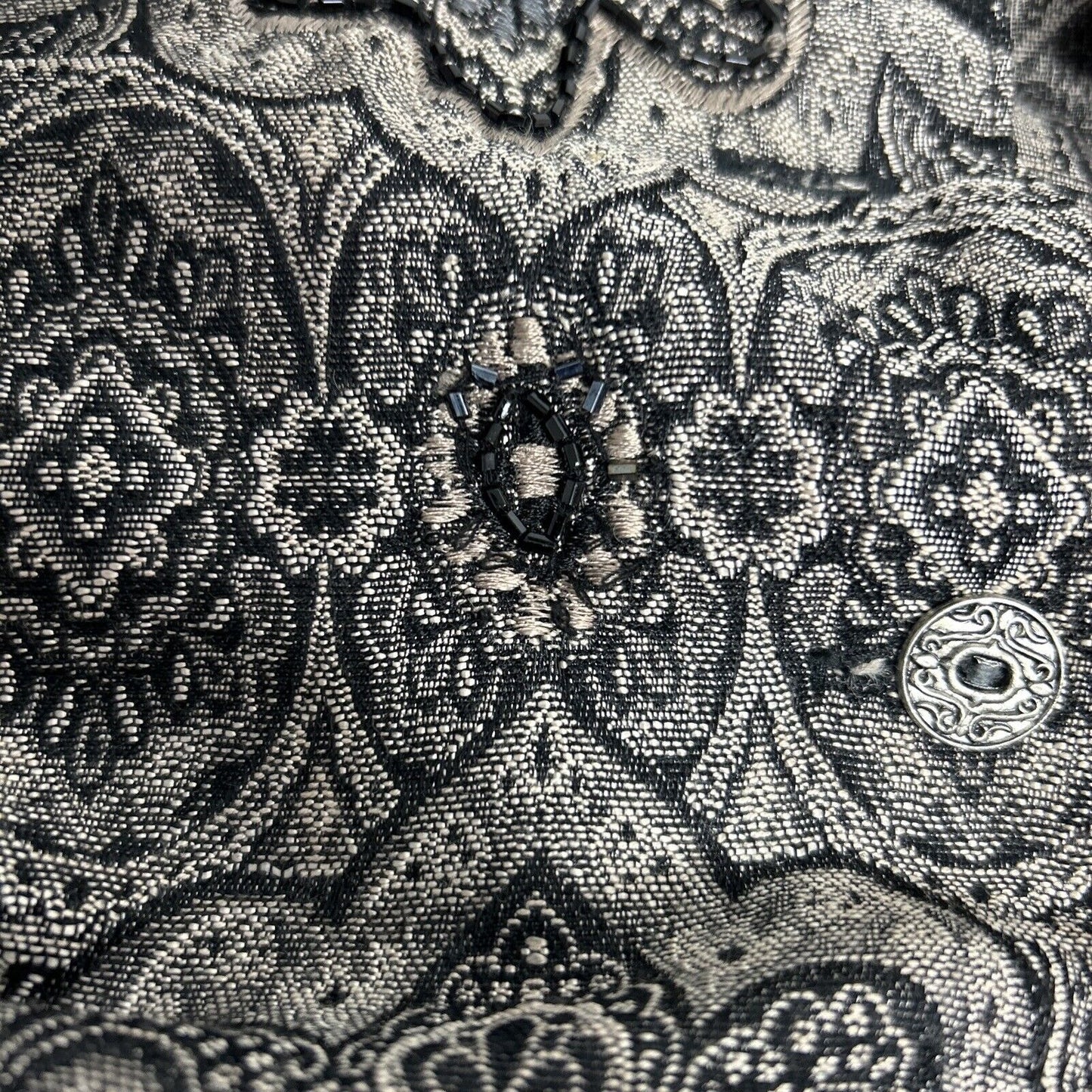 Chicos Brown Black Beaded Embroidered Long Sleeve Button Down Size Small (4)