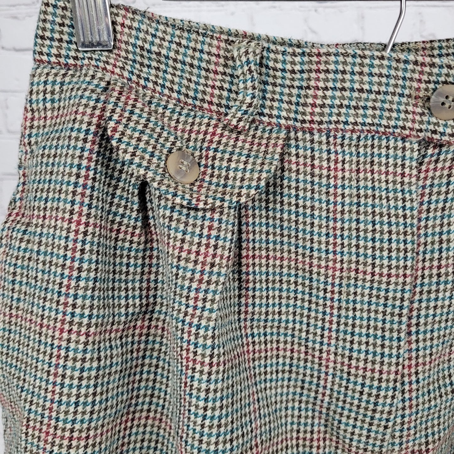 VTG Talbots Green 100% Wool Houndstooth Lined Skirt USA Made Size 10 (26x29)