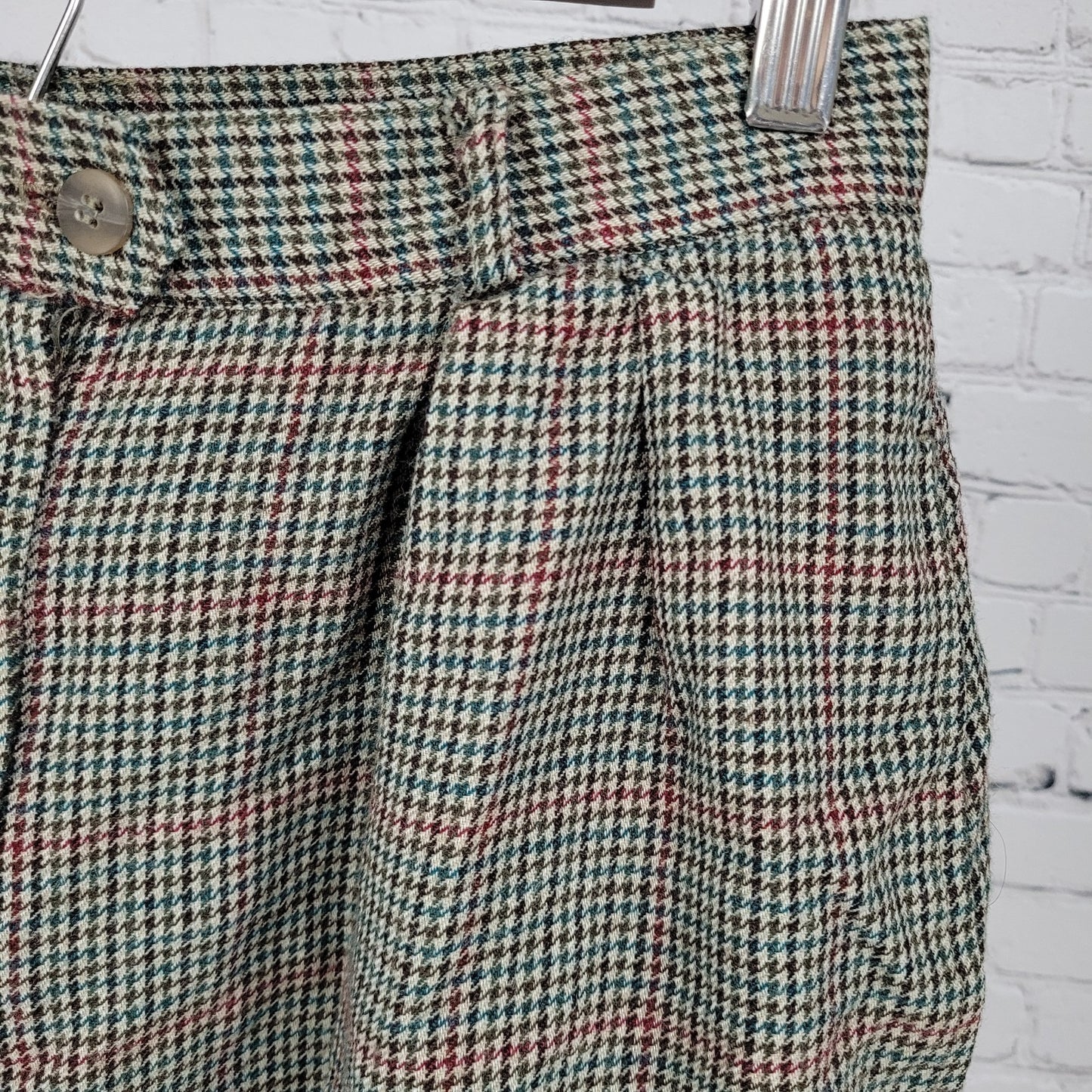 VTG Talbots Green 100% Wool Houndstooth Lined Skirt USA Made Size 10 (26x29)