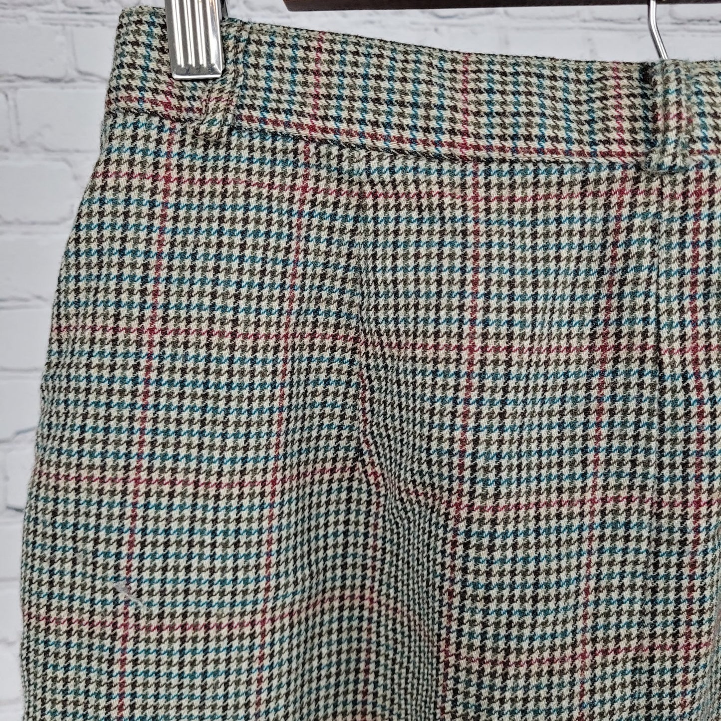 VTG Talbots Green 100% Wool Houndstooth Lined Skirt USA Made Size 10 (26x29)