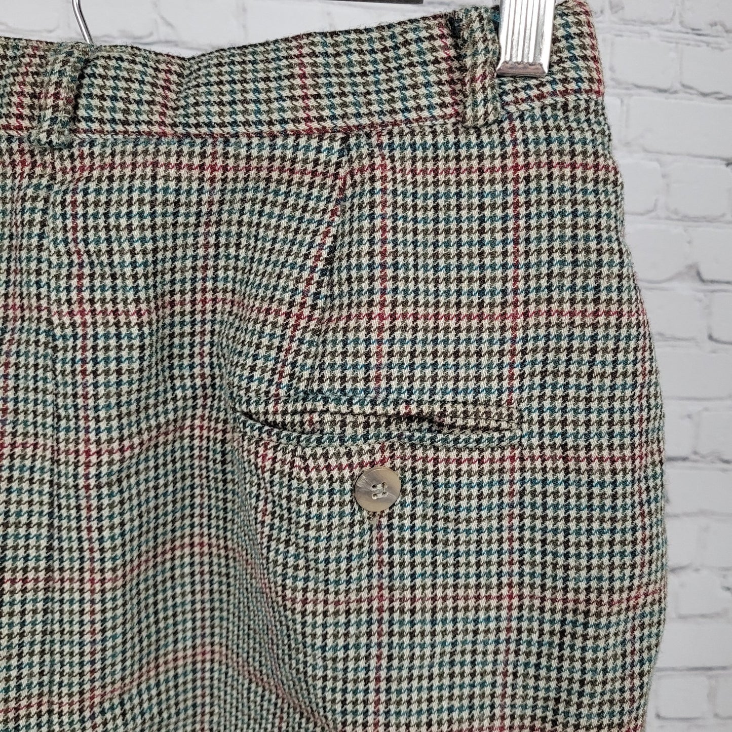 VTG Talbots Green 100% Wool Houndstooth Lined Skirt USA Made Size 10 (26x29)