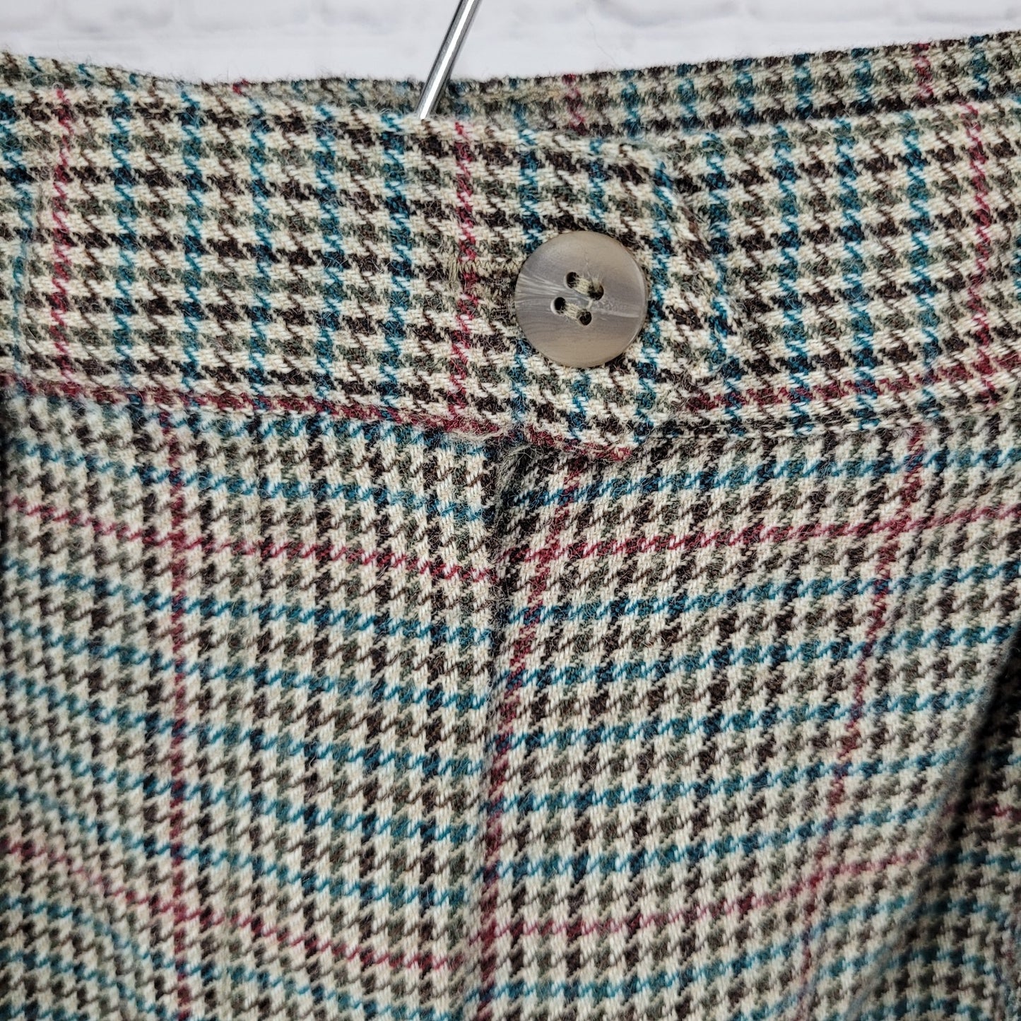 VTG Talbots Green 100% Wool Houndstooth Lined Skirt USA Made Size 10 (26x29)