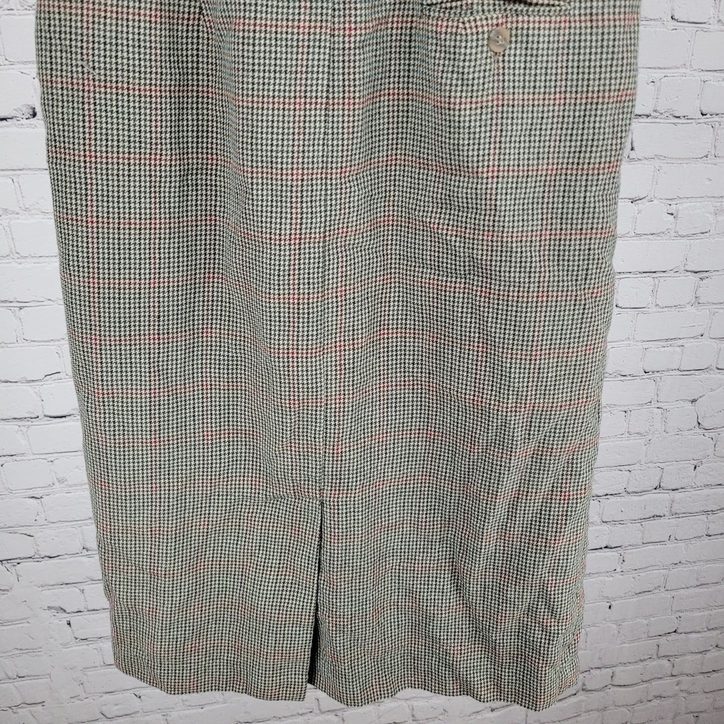 VTG Talbots Green 100% Wool Houndstooth Lined Skirt USA Made Size 10 (26x29)