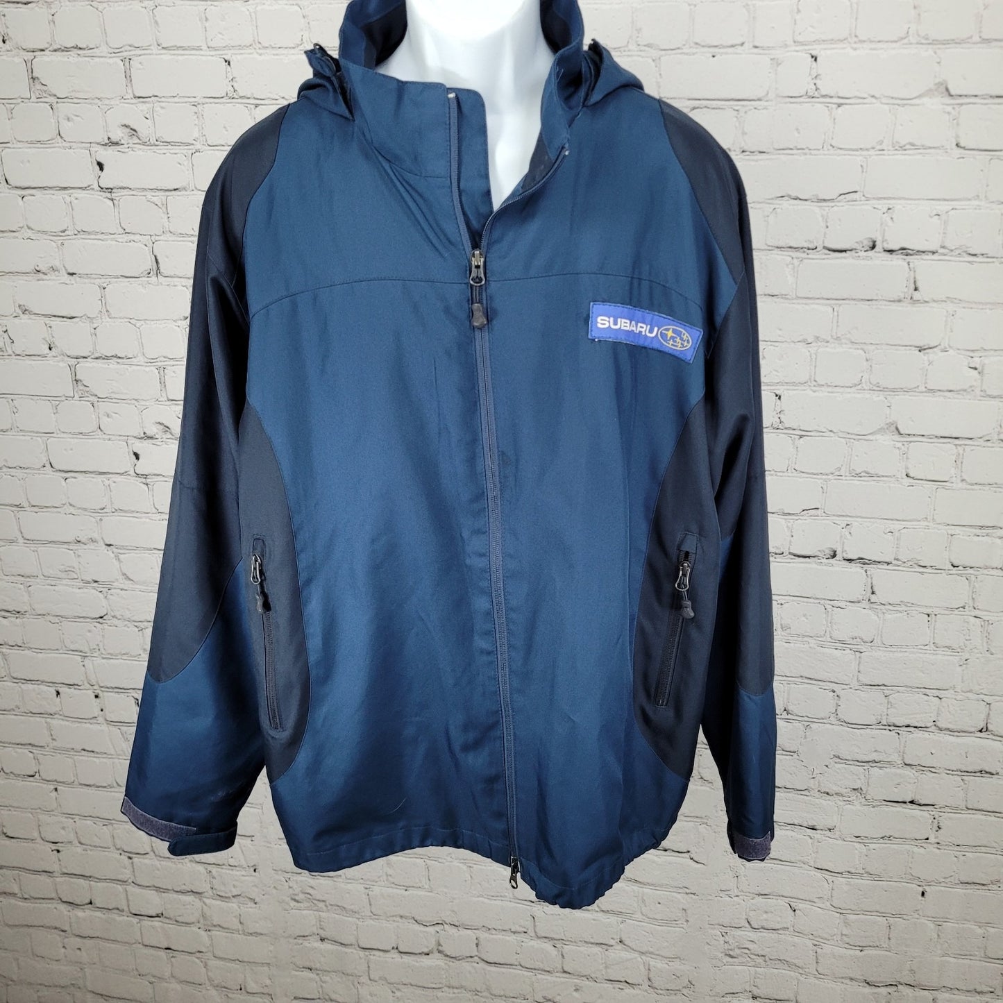 Subaru Port Authority Blue Full Zip Hooded Lightweight Windbreaker Jacket XL