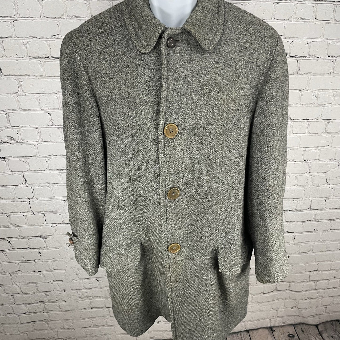 VTG Pendleton Grey Wool Buttoned Fur Lined Collared Coat USA Large L *defects
