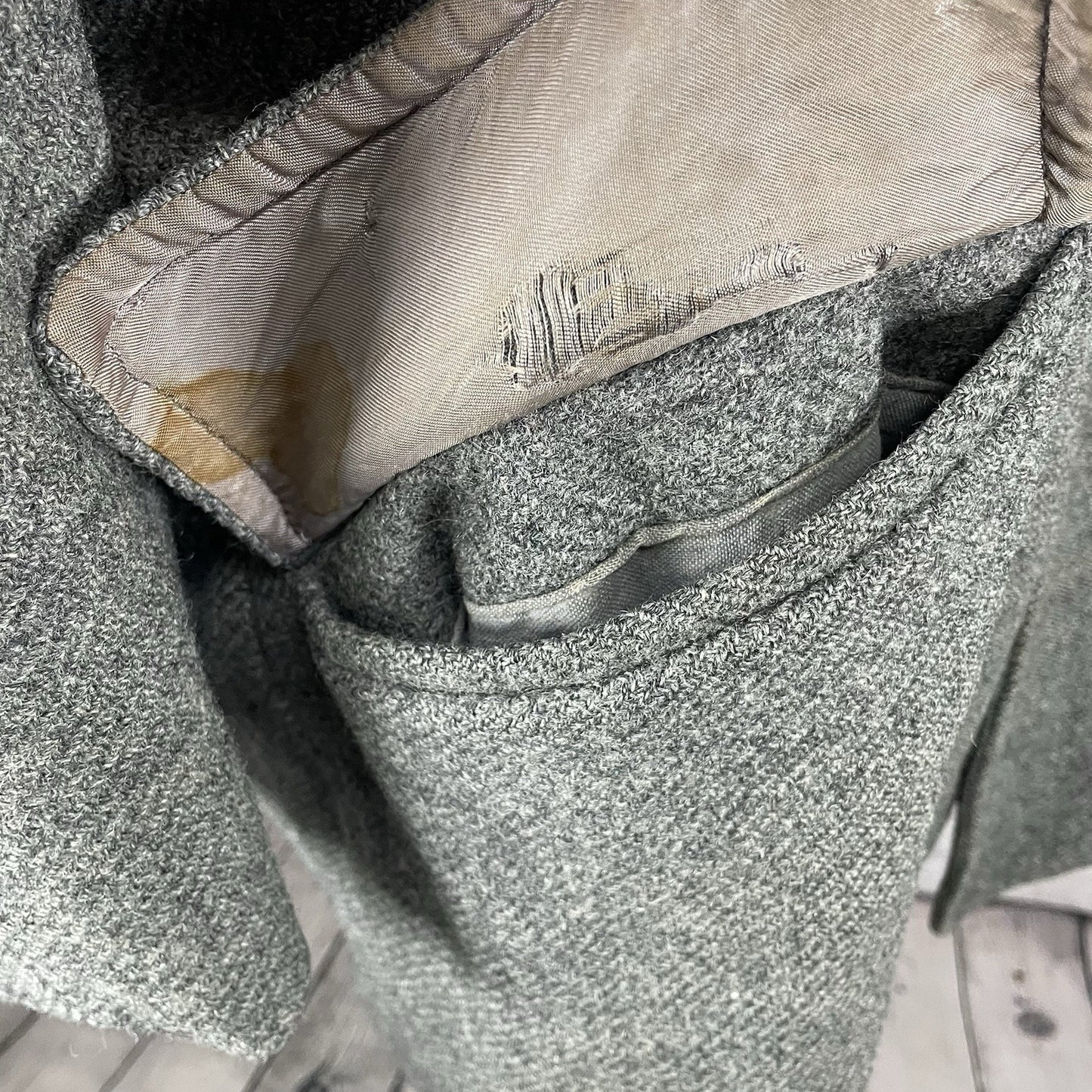 VTG Pendleton Grey Wool Buttoned Fur Lined Collared Coat USA Large L *defects
