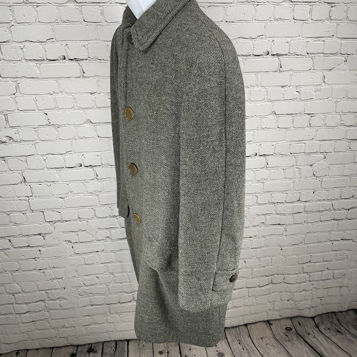 VTG Pendleton Grey Wool Buttoned Fur Lined Collared Coat USA Large L *defects