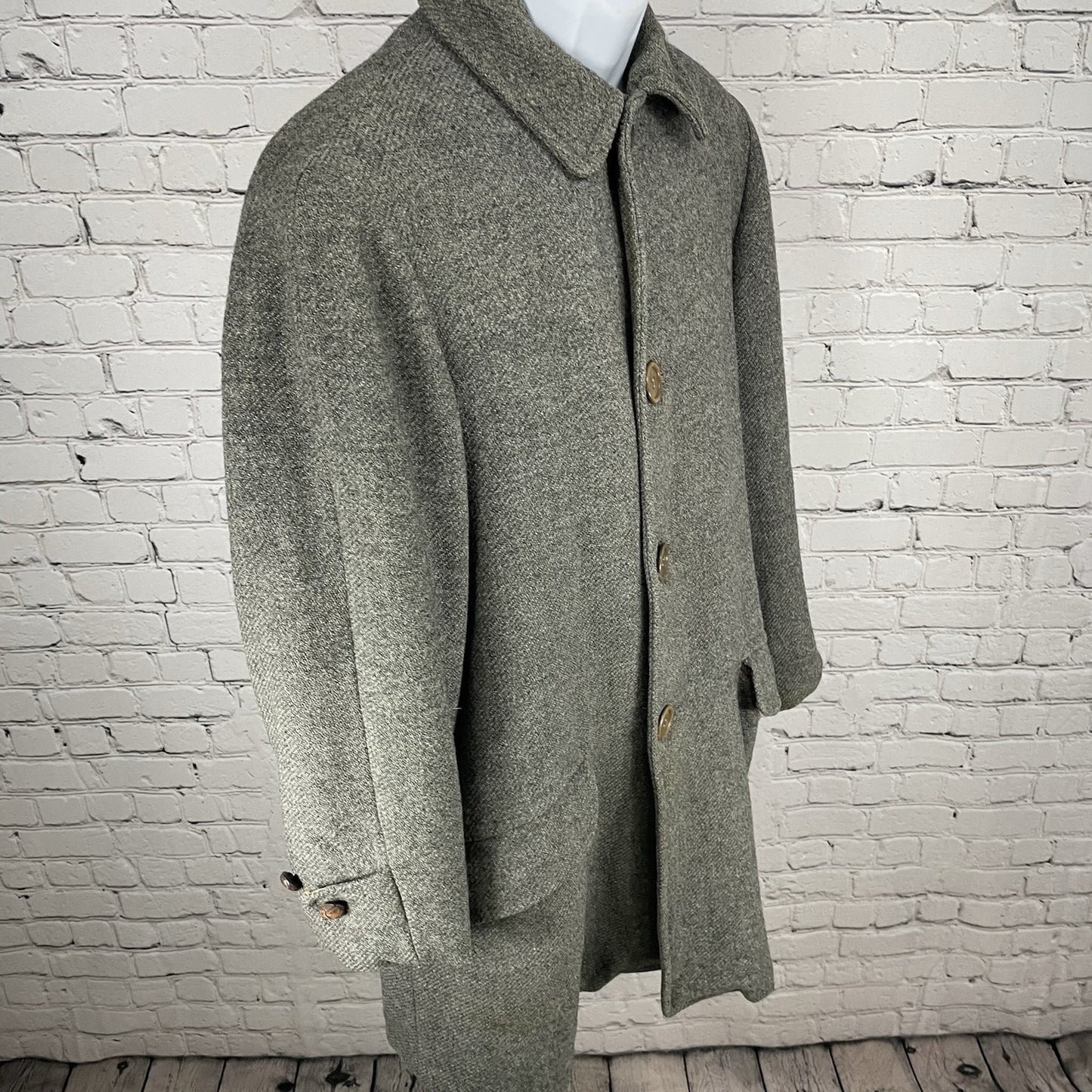 VTG Pendleton Grey Wool Buttoned Fur Lined Collared Coat USA Large L *defects