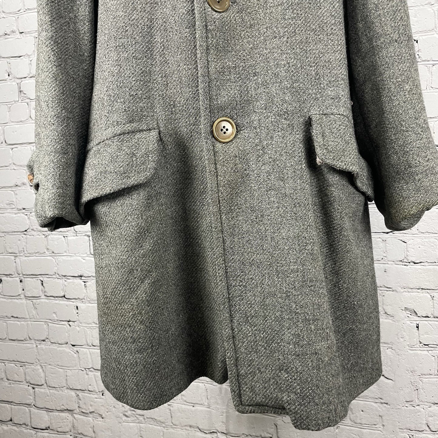 VTG Pendleton Grey Wool Buttoned Fur Lined Collared Coat USA Large L *defects
