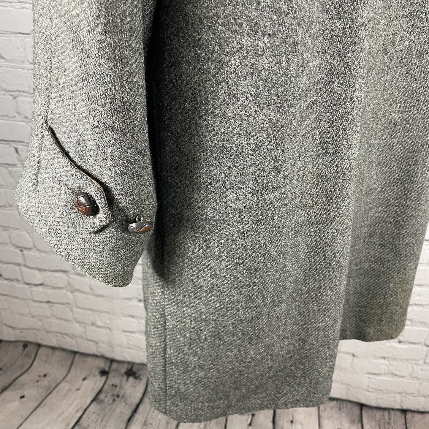 VTG Pendleton Grey Wool Buttoned Fur Lined Collared Coat USA Large L *defects