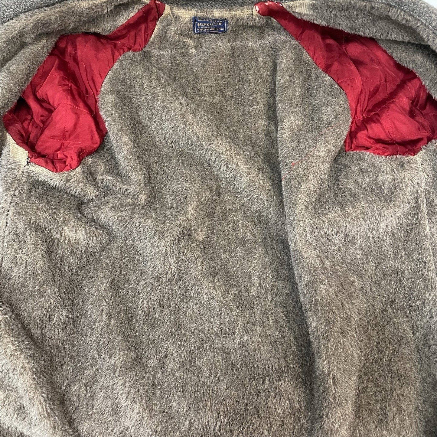 VTG Pendleton Grey Wool Buttoned Fur Lined Collared Coat USA Large L *defects
