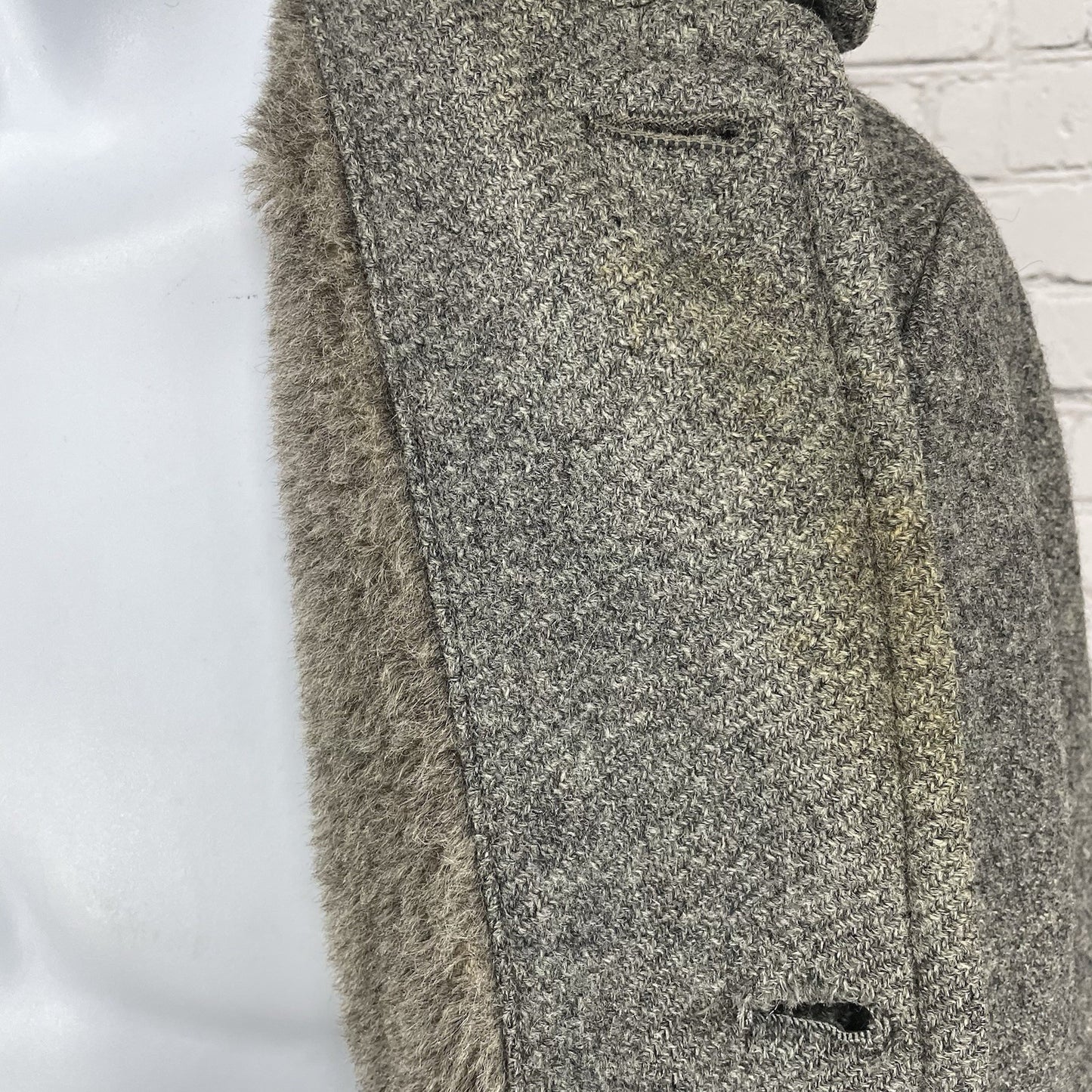 VTG Pendleton Grey Wool Buttoned Fur Lined Collared Coat USA Large L *defects