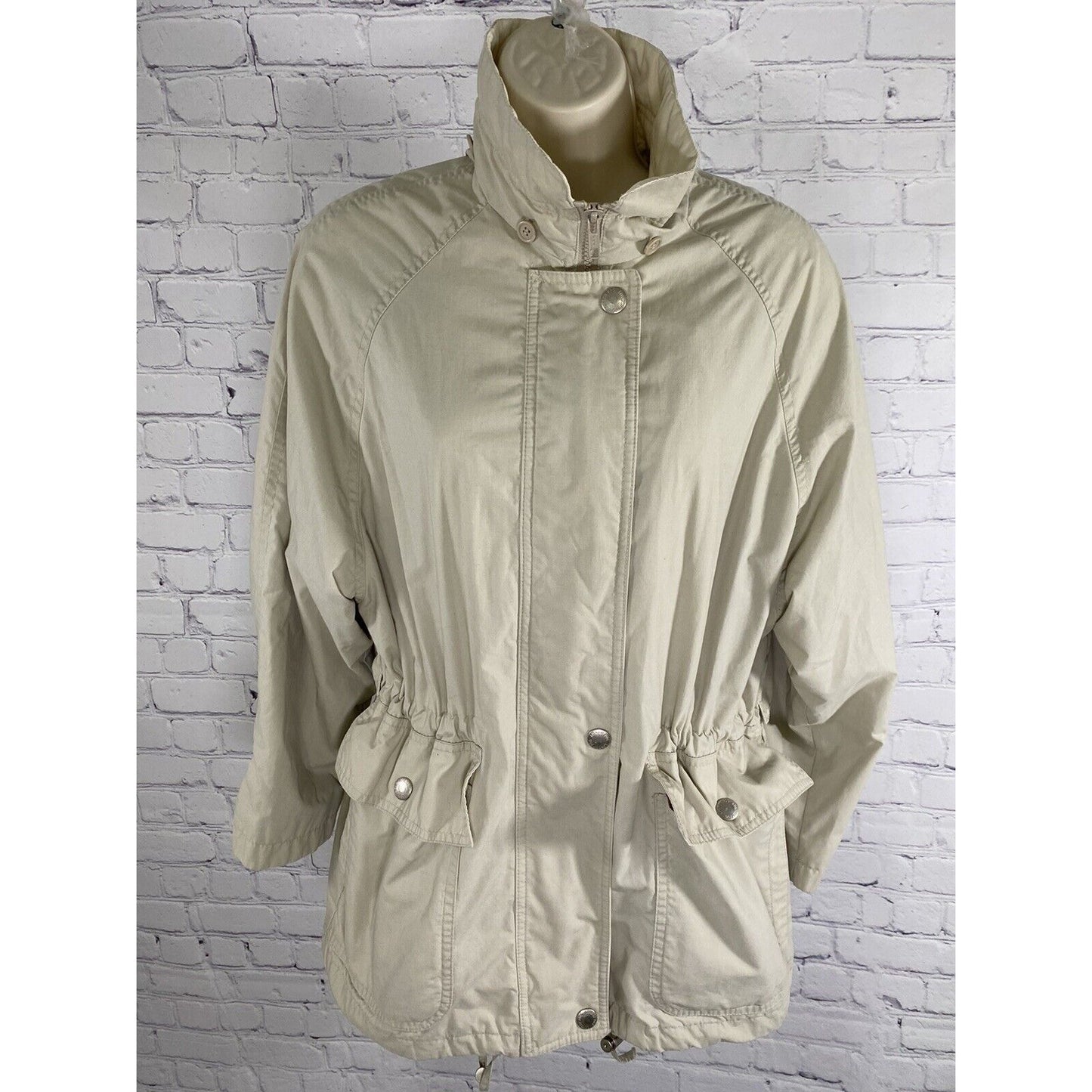 London Fog Tan Zip Collared Elastic Waist Lightweight Jacket Small Petite SP