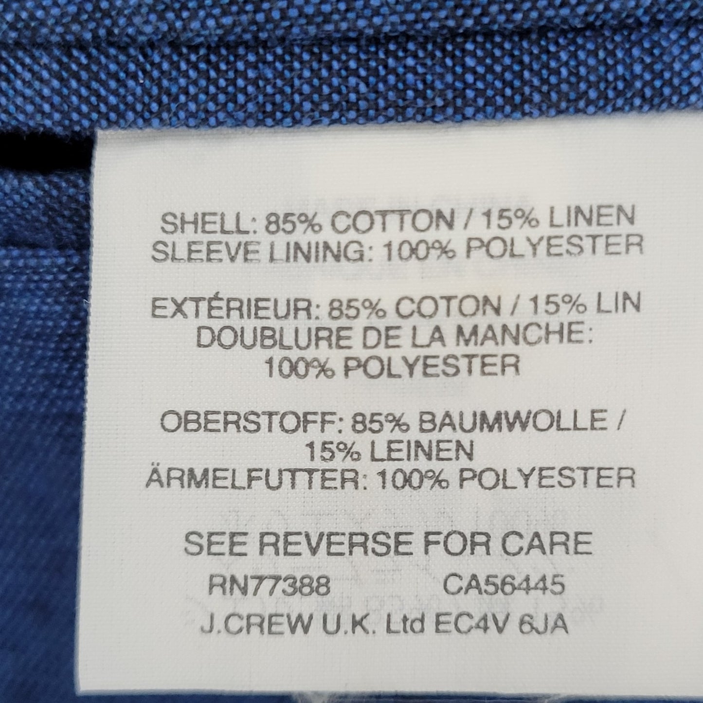 J.CREW Ludlow Blue Linen Cotton Blend Somelos Unlined Blazer Sport Coat Size 38R