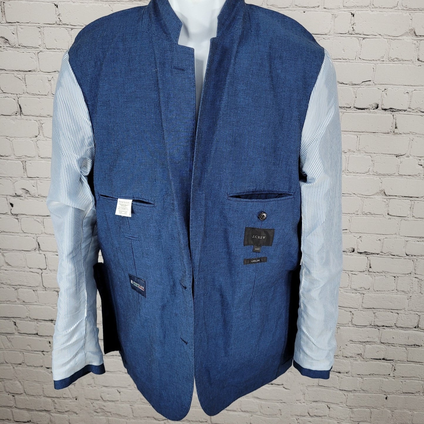J.CREW Ludlow Blue Linen Cotton Blend Somelos Unlined Blazer Sport Coat Size 38R