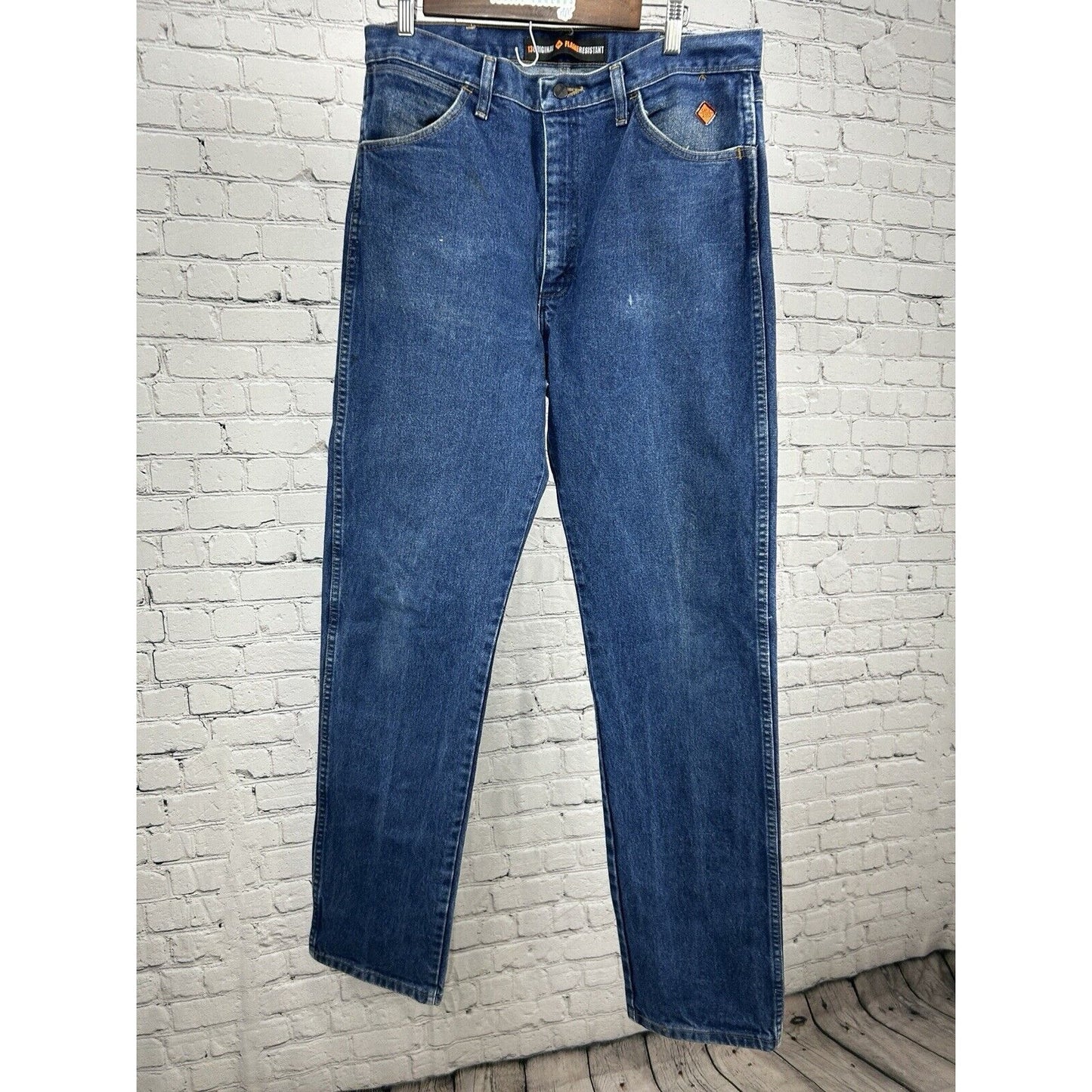 Wrangler 13 Original Flame Resistant Blue 100% Cotton Distressed Jeans (34X36)