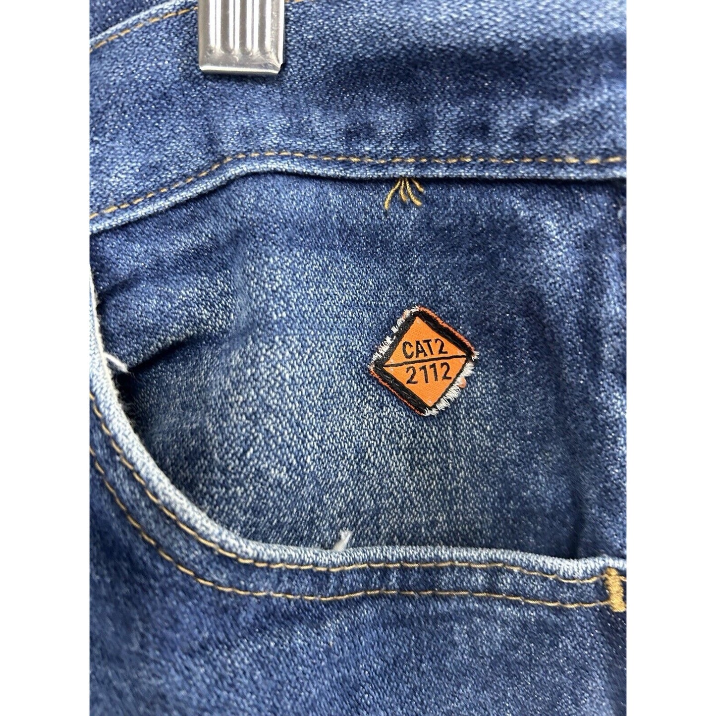Wrangler 13 Original Flame Resistant Blue 100% Cotton Distressed Jeans (34X36)