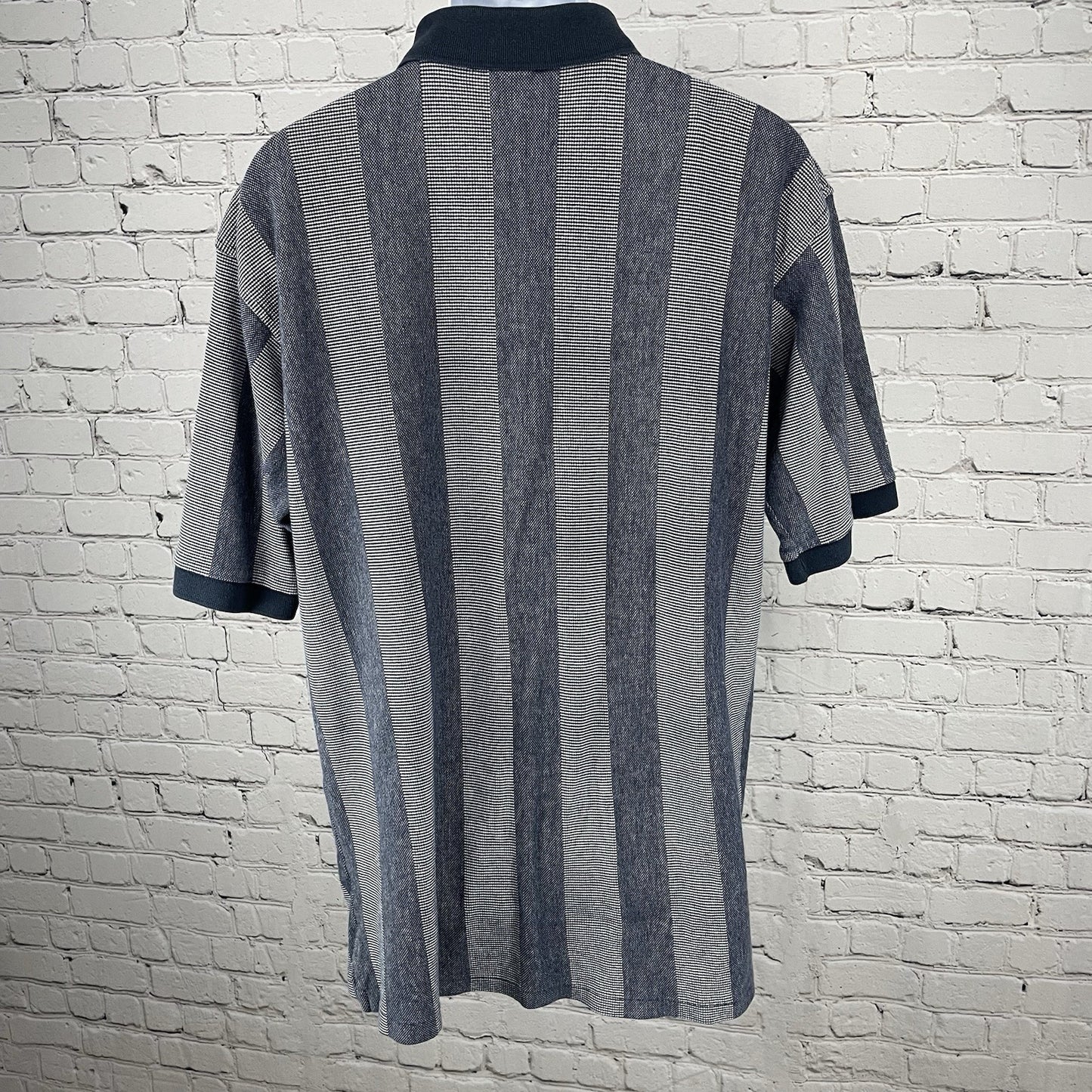 Antigua Blue Striped Cowboys Button Up Short Sleeve Polo Shirt USA Made Size XL