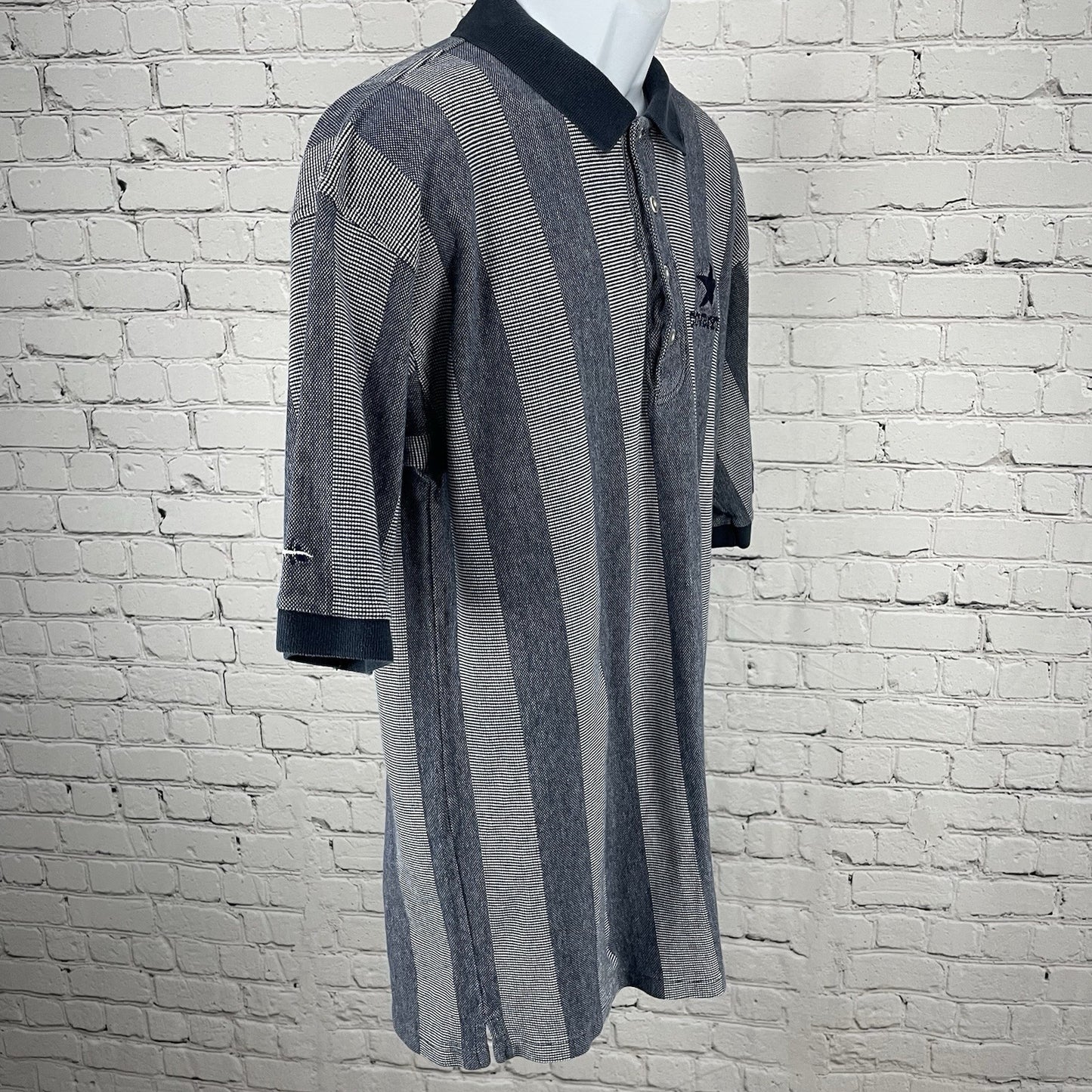 Antigua Blue Striped Cowboys Button Up Short Sleeve Polo Shirt USA Made Size XL
