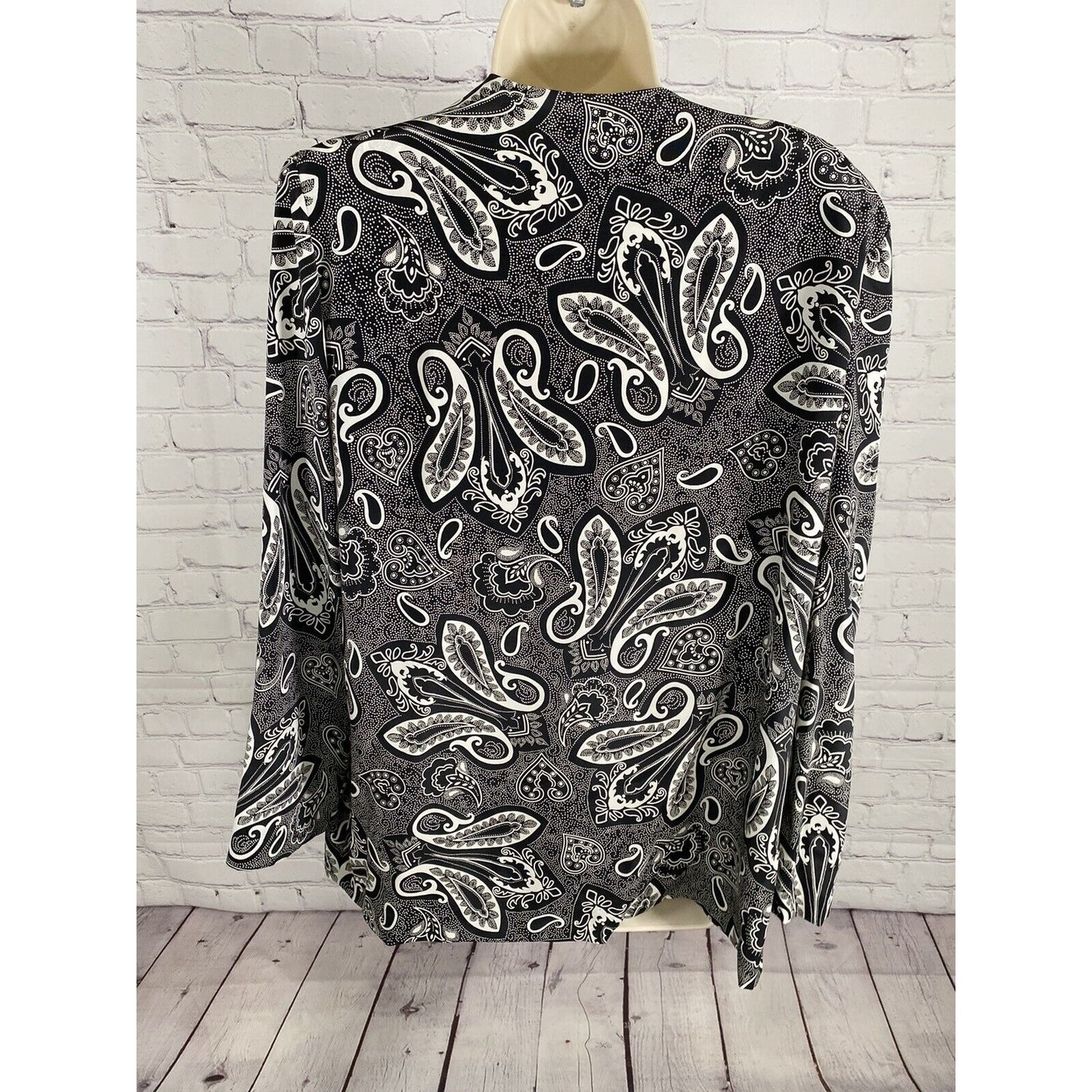 VTG Classics Leslie Fay Black White Paisley Open Front Lightweight Cardigan 14