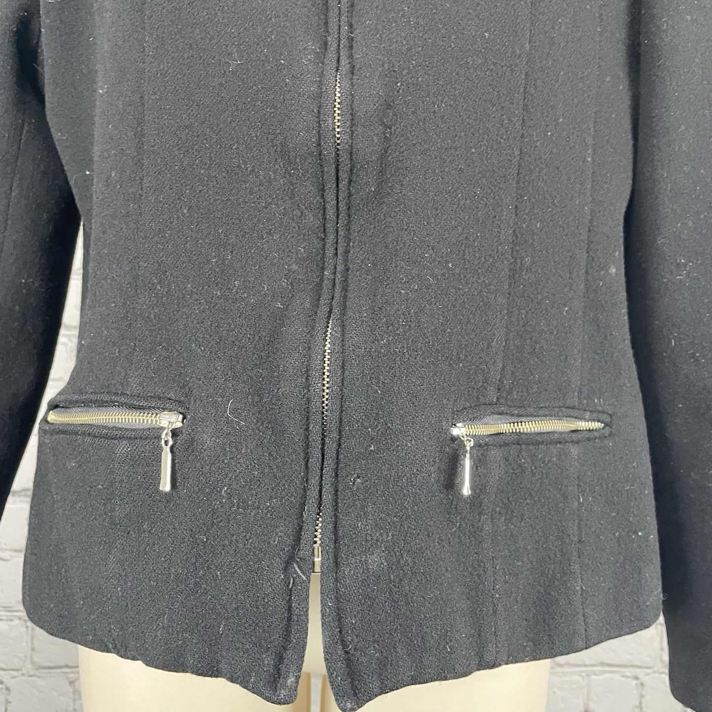 VTG Braebrook Black 100% Wool Zipped Collared Lined Jacket Pockets Size Medium M