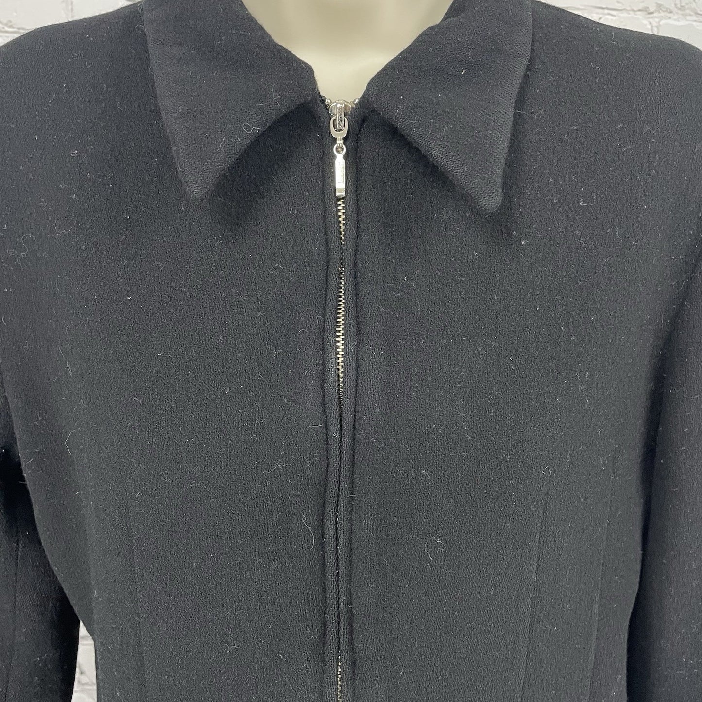 VTG Braebrook Black 100% Wool Zipped Collared Lined Jacket Pockets Size Medium M