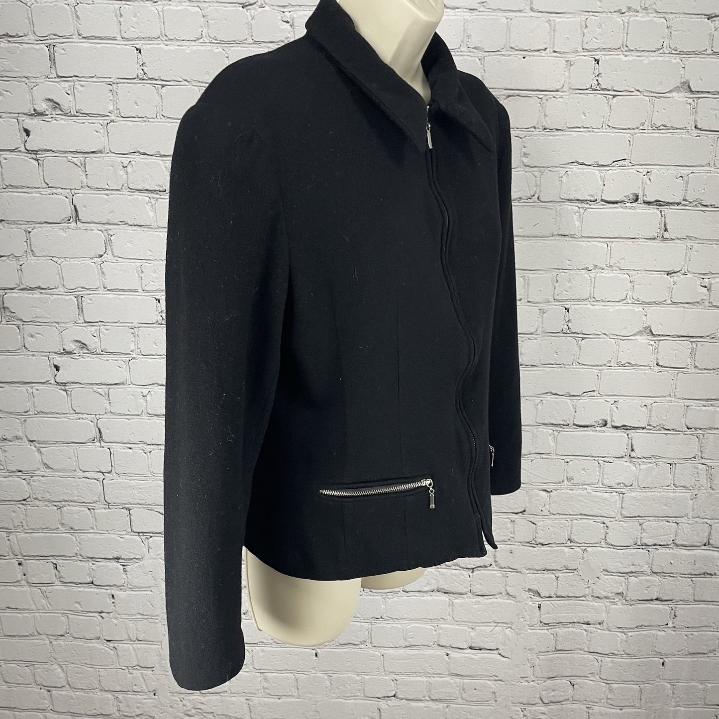 VTG Braebrook Black 100% Wool Zipped Collared Lined Jacket Pockets Size Medium M
