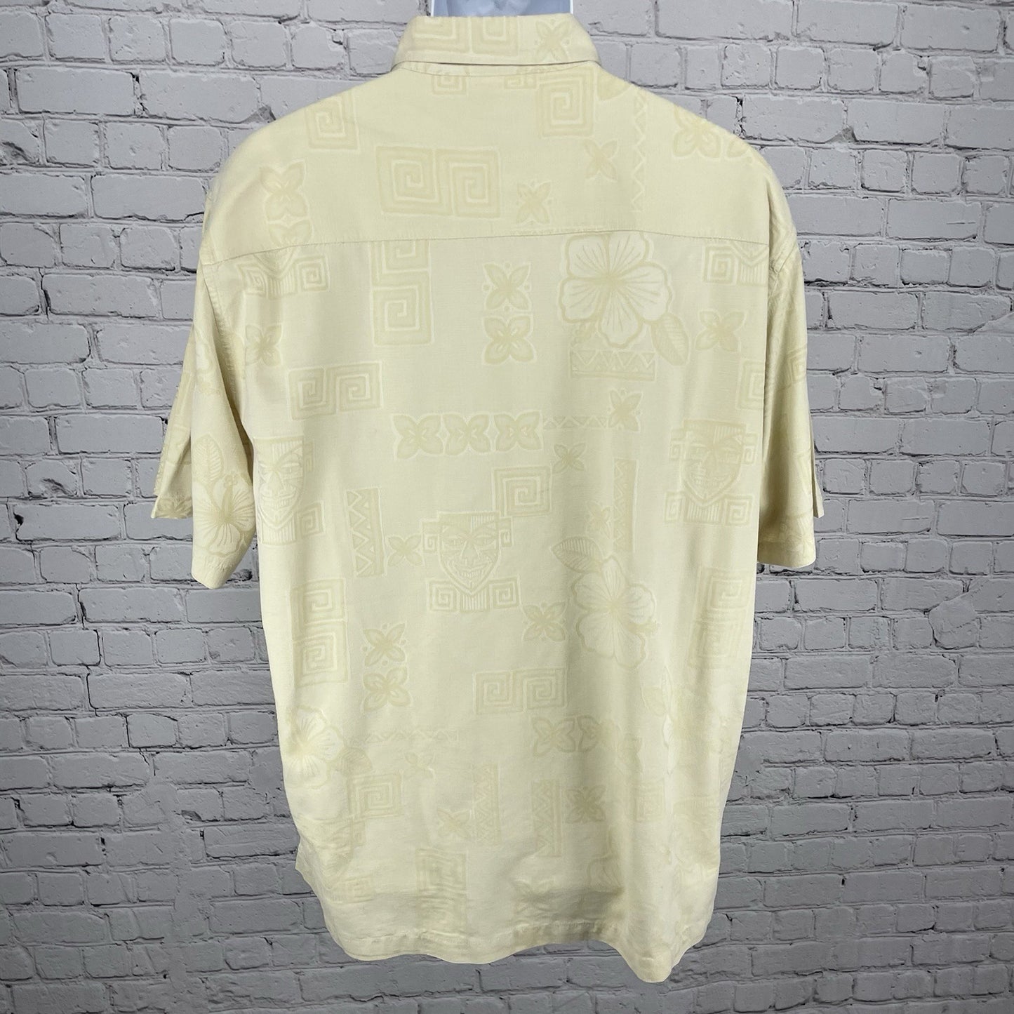 Kona Kai Yellow Silk Blend Hawaiian Floral Button Up Short Sleeve Shirt Size XL