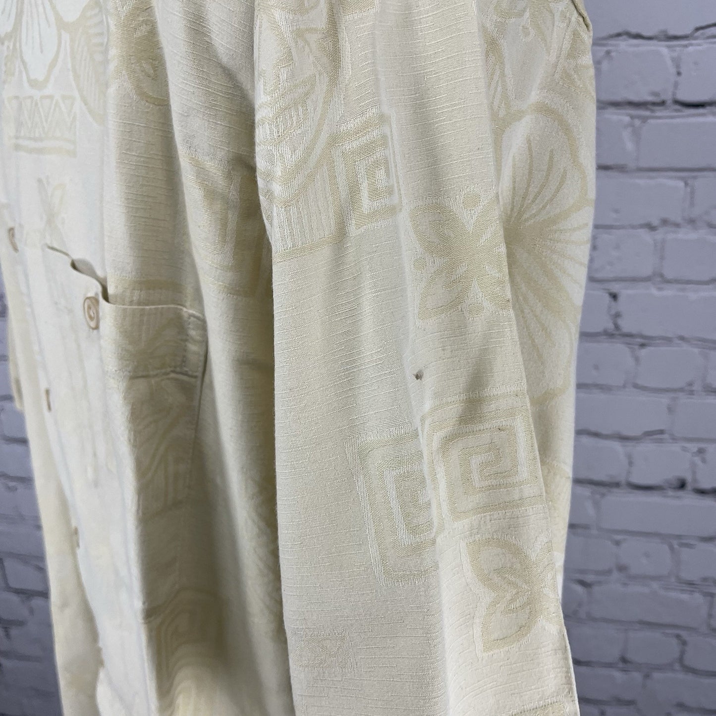 Kona Kai Yellow Silk Blend Hawaiian Floral Button Up Short Sleeve Shirt Size XL