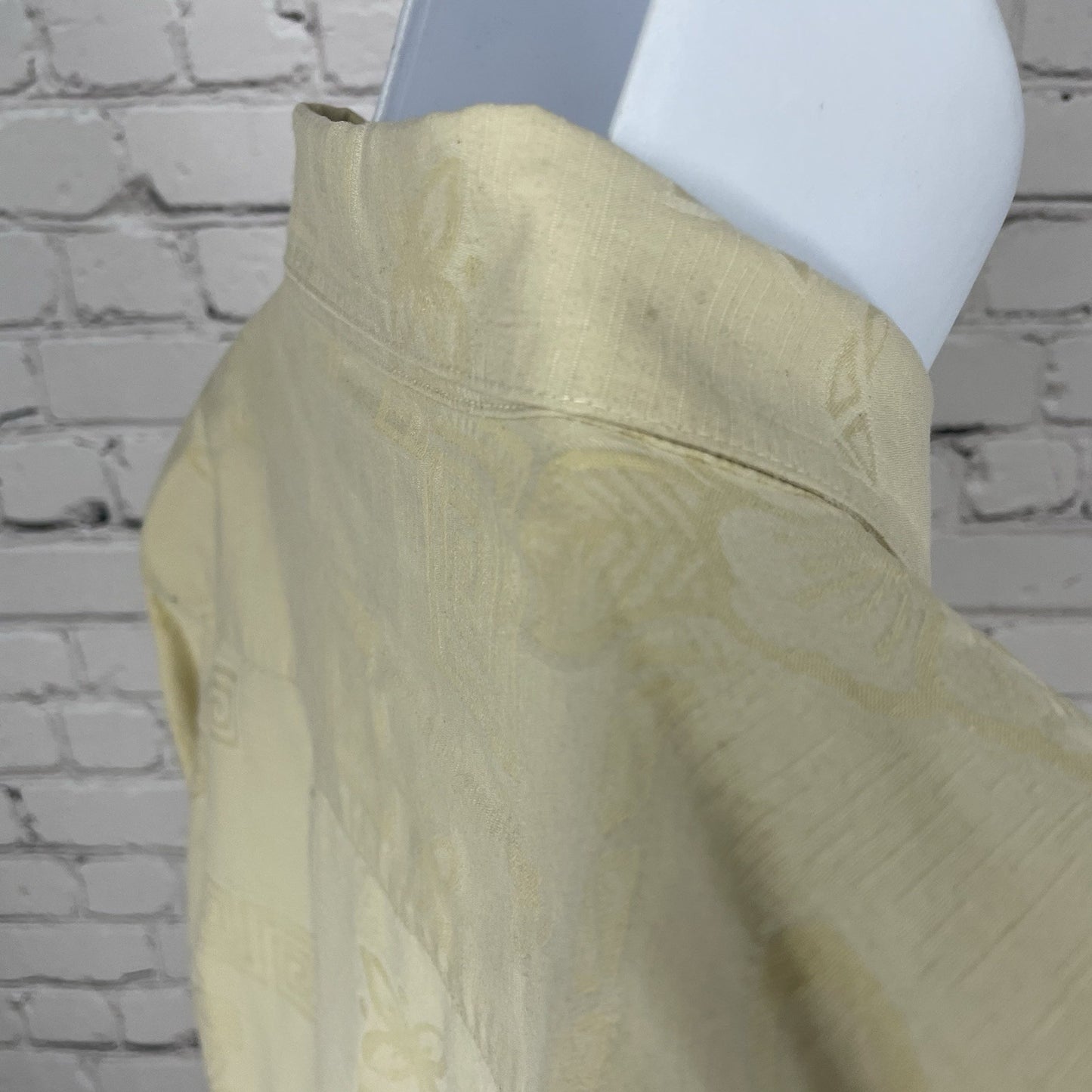 Kona Kai Yellow Silk Blend Hawaiian Floral Button Up Short Sleeve Shirt Size XL