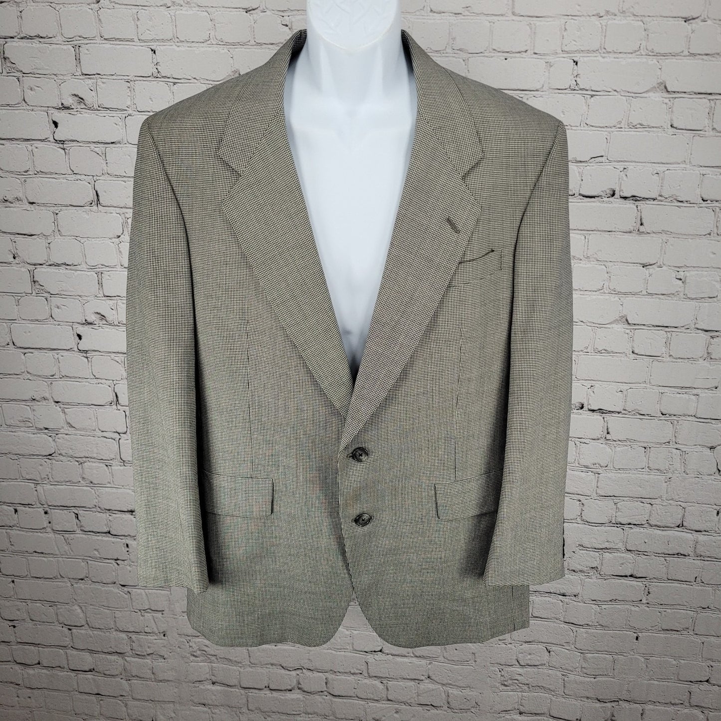 Hart Schaffner & Marx Grey 100% Wool Micron Houndstooth Blazer USA Made Size 40R