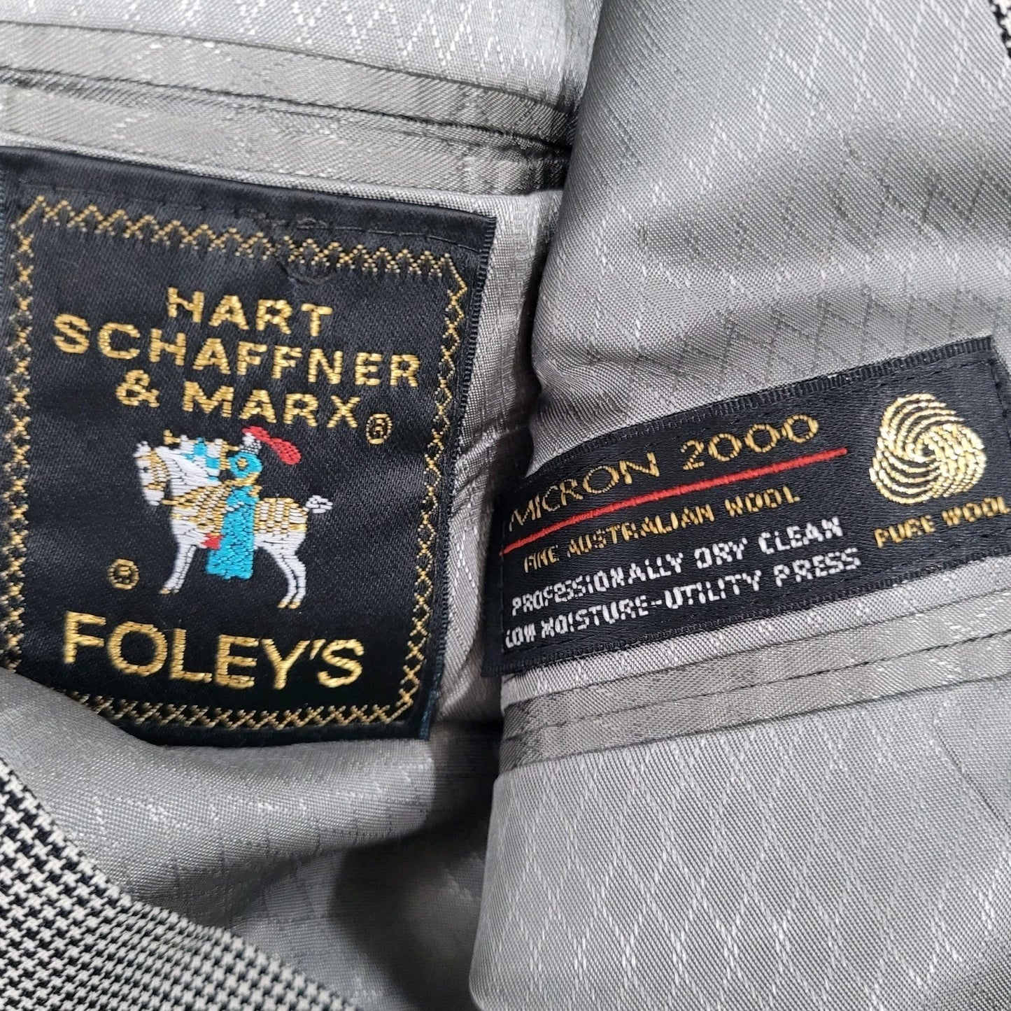 Hart Schaffner & Marx Grey 100% Wool Micron Houndstooth Blazer USA Made Size 40R