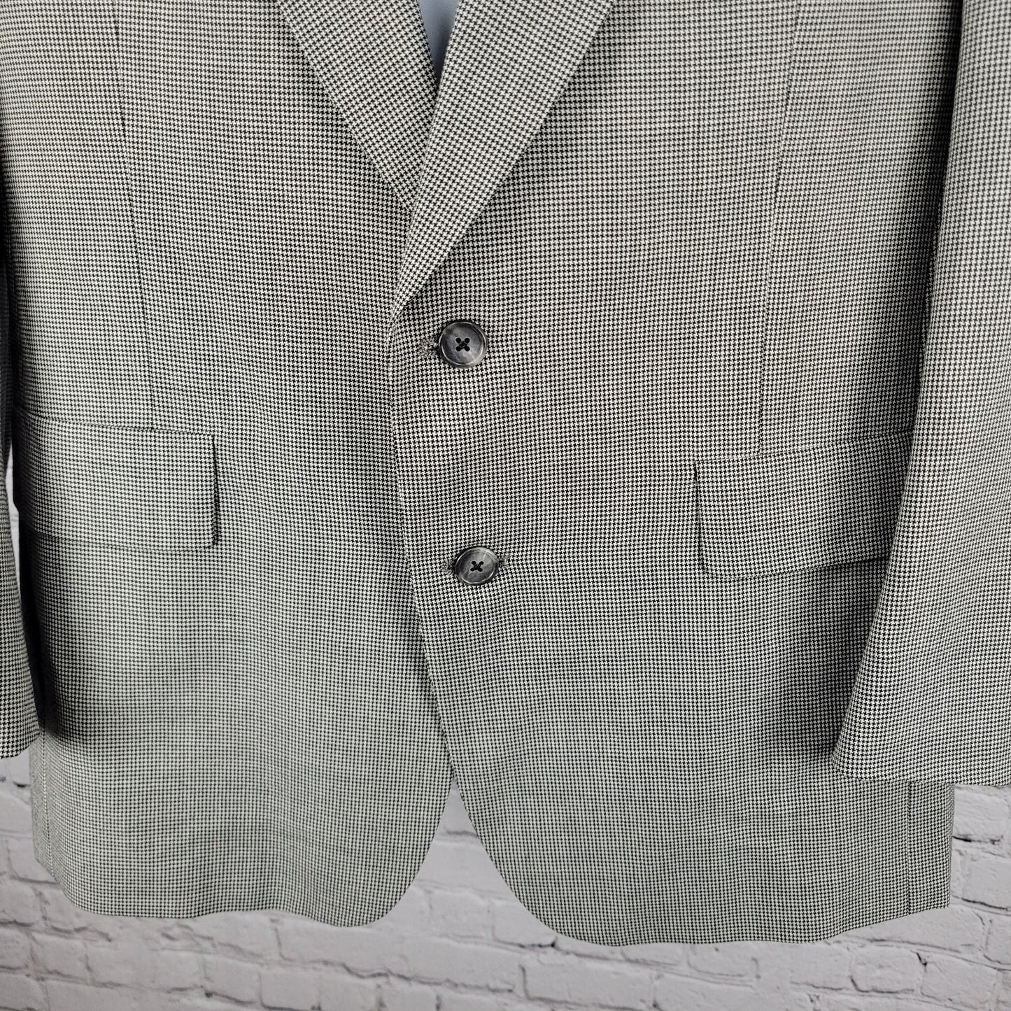 Hart Schaffner & Marx Grey 100% Wool Micron Houndstooth Blazer USA Made Size 40R